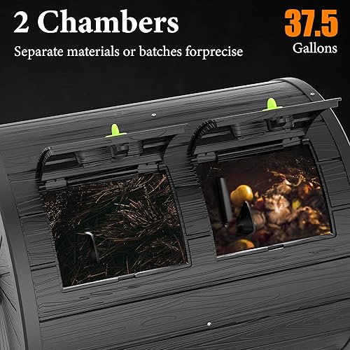 Miniatura 4 de DRATO Contenedor de compostaje para exteriores, 37.5 galones, para todas las estaciones, doble cámara para jardín, cocina, patio, exterior (negro)