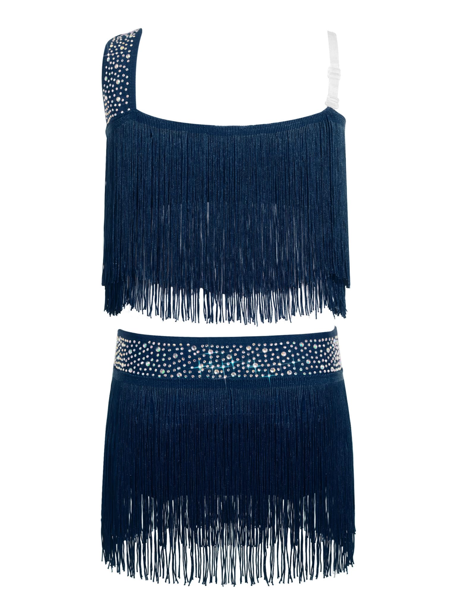 Mädchen Glitzernde Quasten Ärmelloses Latein Tanzkleid Rock Mädchen Latein Kleid Fransen Glitzer Fransen Kleid Standard Tanzkleid