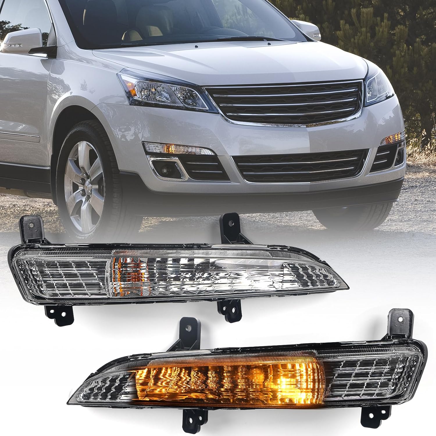 Huray Left Turn Signal Light for Chevy Traverse 2013-2017 Running Lights w/Bulbs LH Corner Light Driving Lamps Clear Lens Replacement for GM2530135 Driver Side