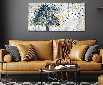 絵画 flk041185 Amazon.com: Kepgonegu Large Canvas Wall Art Blue Tree Golden