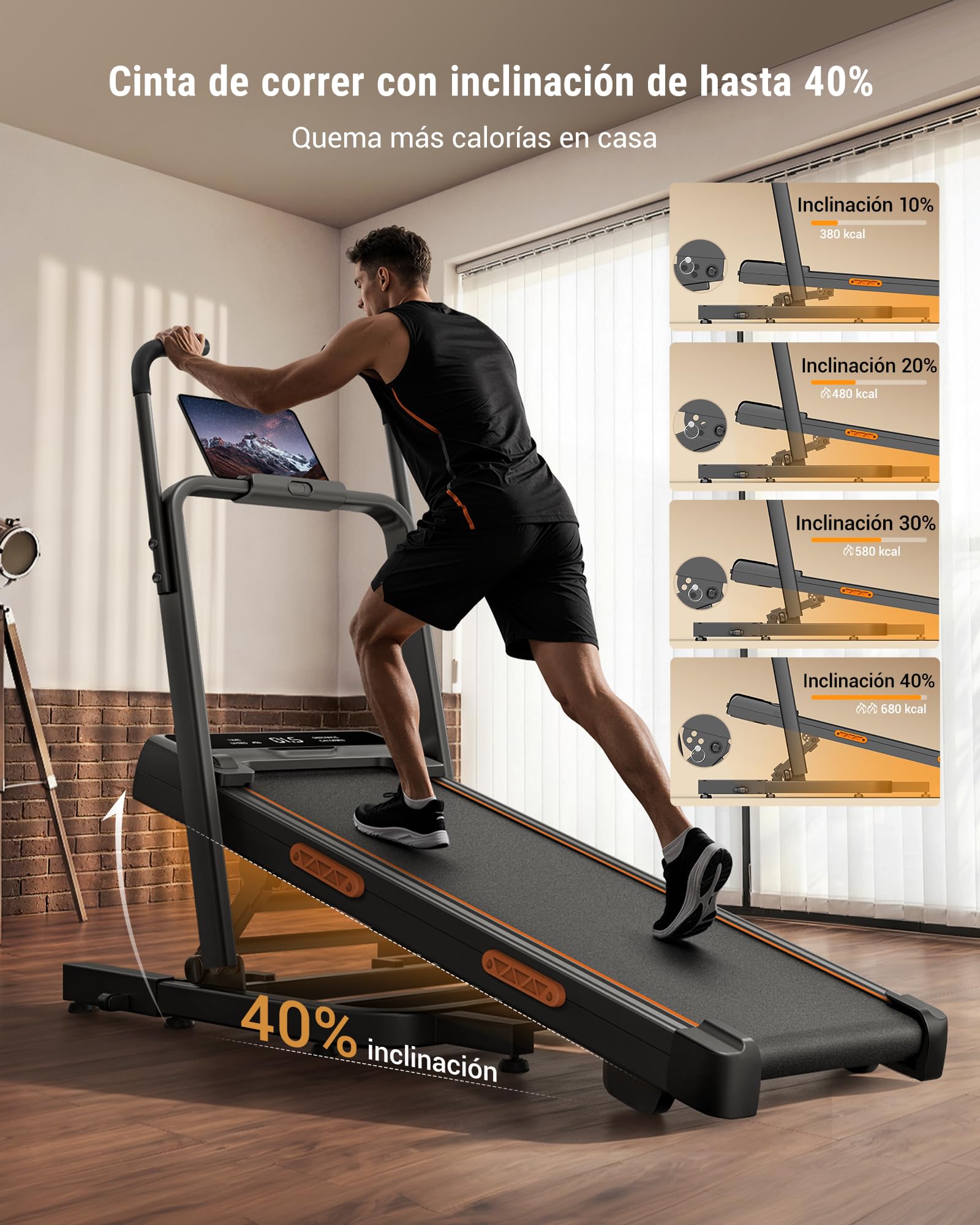 UMAY Cinta de Andar Plegable con Inclinación 40%, Walking Pad para Casa | 130 cm de Pasamanos Extra Largo, Cinta de Andar Plegable con Diseño Ultrafino 15 cm, Silencioso, Ideal Casa y Home Office
