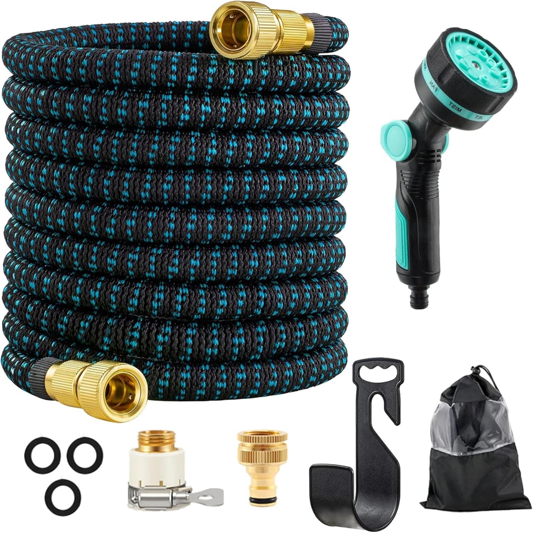 Vectorgolden 50FT Expandable Garden Hose Pipe, Flexible Hose Pipe with 10 Function Nozzle, TPE Heavy Duty Water Hose with 1/2" & 3/4" Connectors for Car Wash, Outdoor Cleaning, Garden Watering