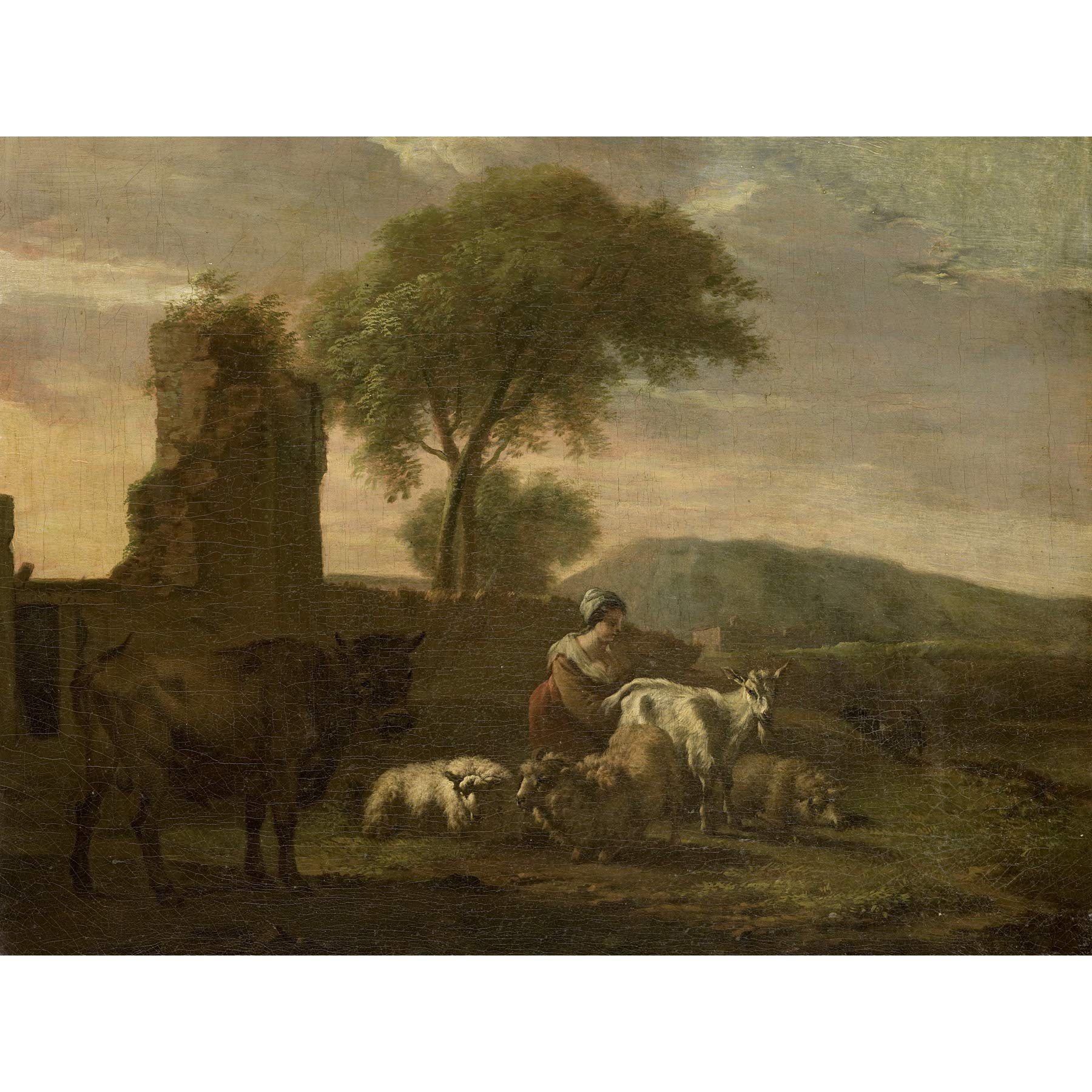 Artery8 Van Der Does Italian Landscape Shepherdess Flocks Premium Wall Art Canvas Print 18X24 Inch