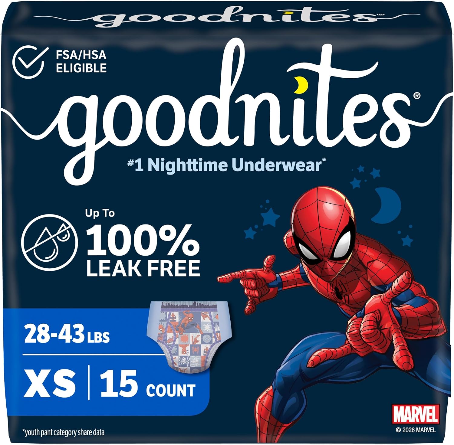 GoodNites Boys Nighttime Underwear, Size Extra Small, 15 Ct