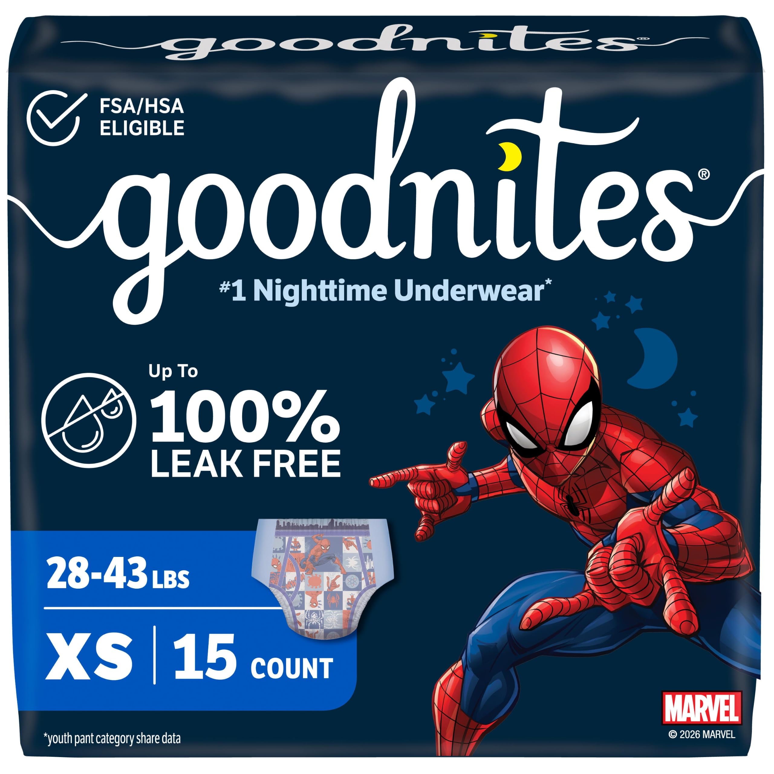 GoodNites Boys Nighttime Underwear, Size Extra Small, 15 Ct