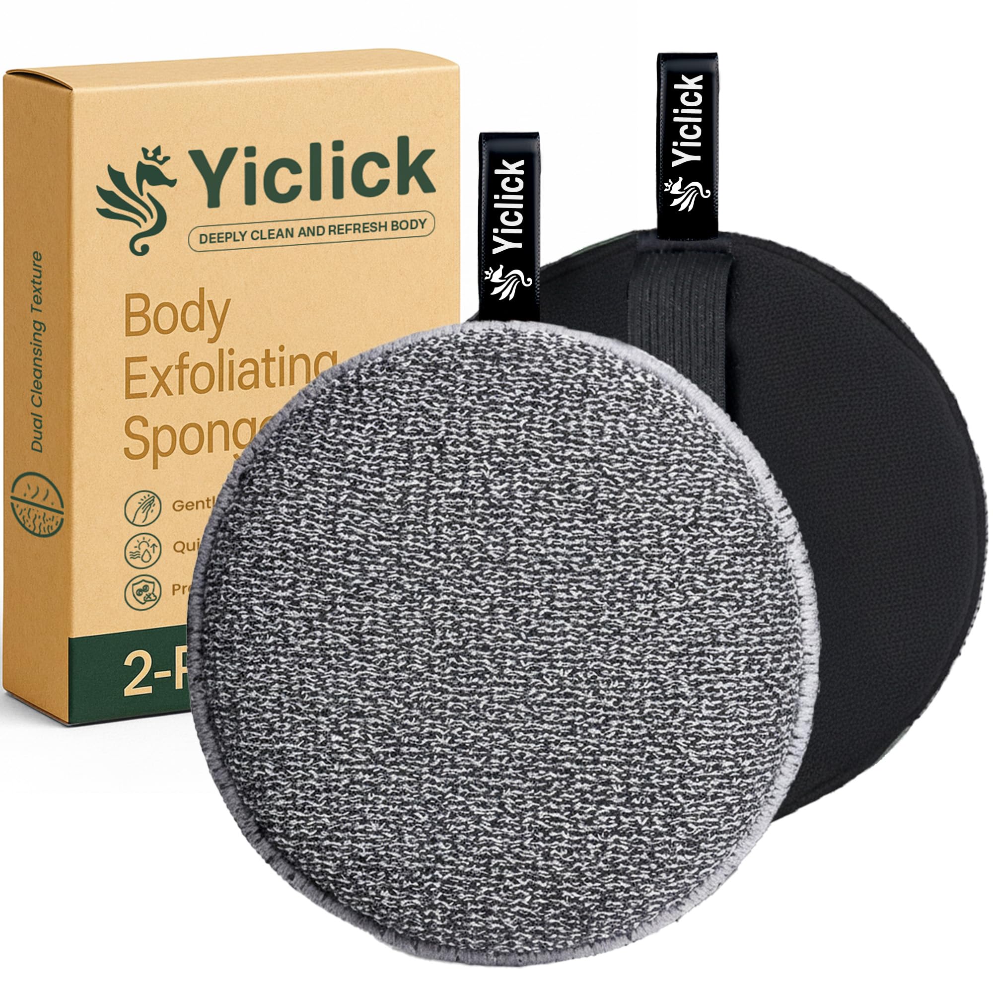 Photo 1 of Yiclick Exfoliating Body Scrubber (2 Pack), Body Exfoliator Scrubber, Exfoliating Sponge for Shower Bath, Shower Loofah Luffa Lufa with Handle, Dead Skin Exfoliator for Body Scrub, Men Women