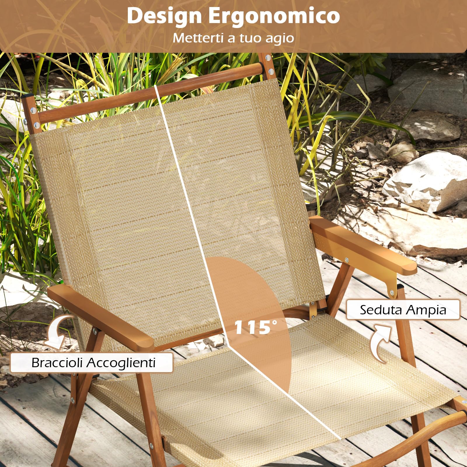 COSTWAY Set di 2 Sedie da Campeggio Pieghevoli, Sedie da Spiaggia Leggere con Telaio in Alluminio, Sedie da Giardino Portatili con Braccioli per Esterni, Portata 180 kg