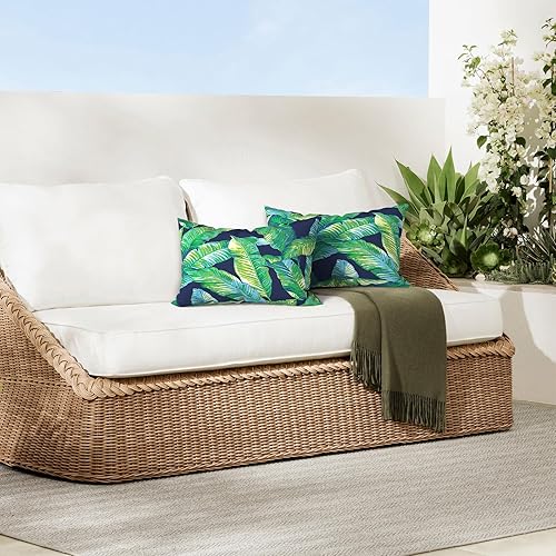 Miniatura 8 de Paquete de 2 fundas de almohada lumbar impermeables para exteriores, fundas de almohada rectangulares decorativas con doble estampado para patio,