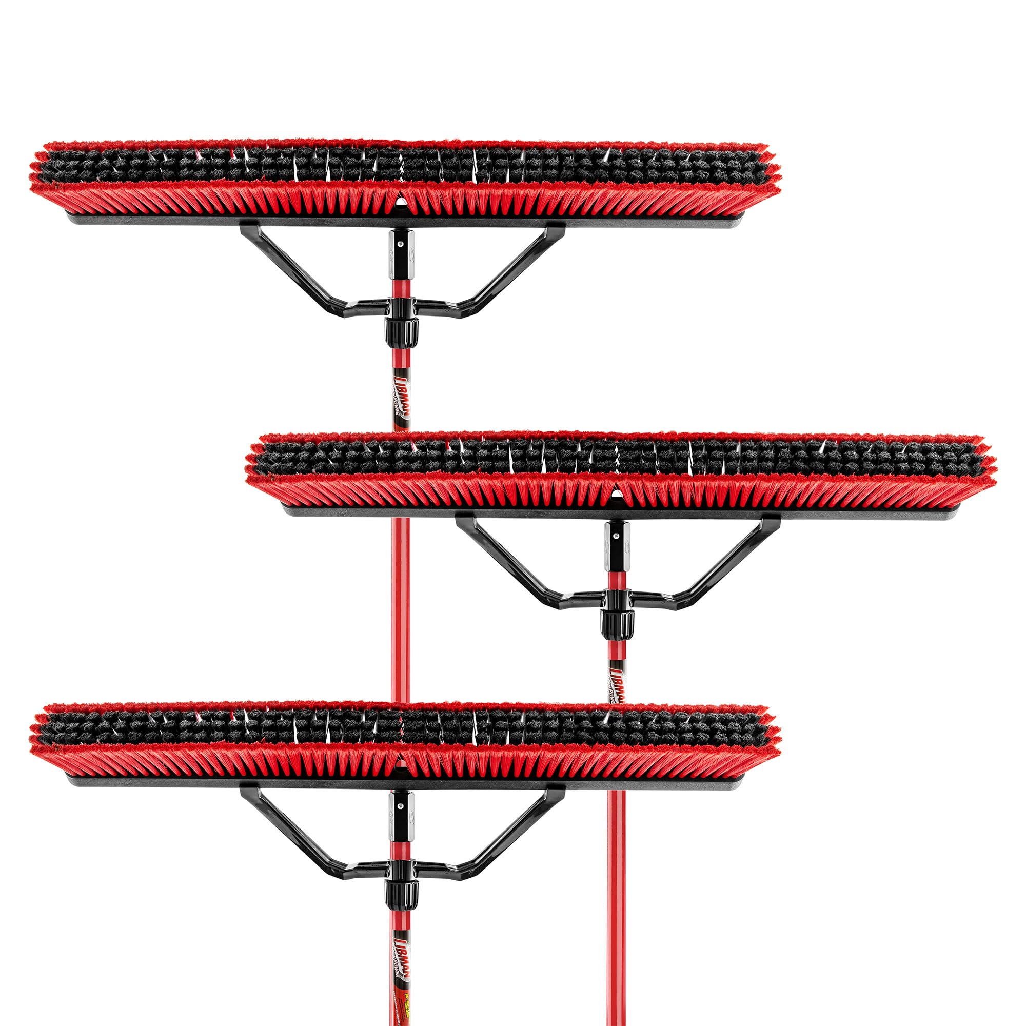 Libman comercial 1101 Multi-Surface Heavy Duty Empuje escoba, 65 cm de largo, 36 cm Ancho, Negro/Rojo (Pack de 3)