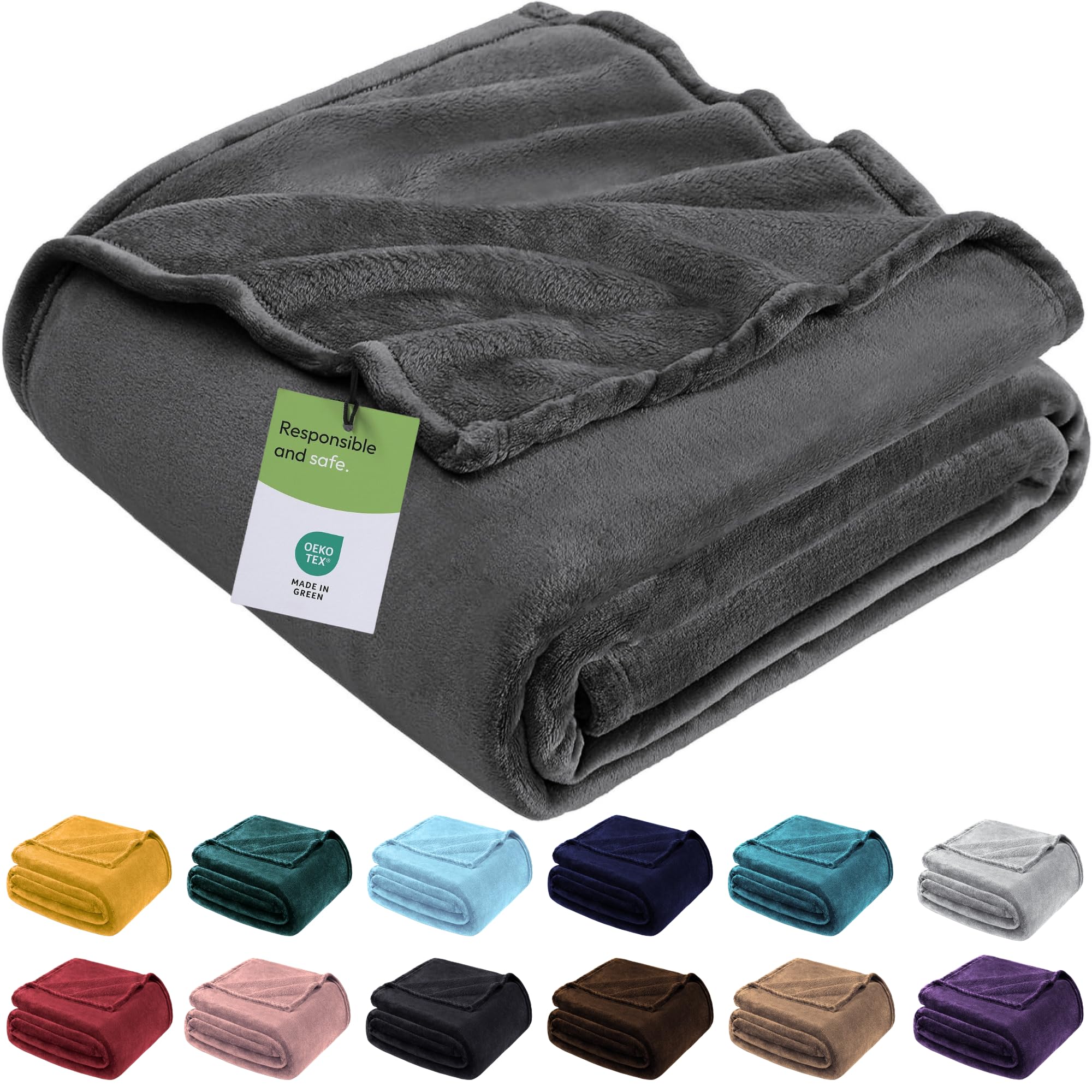 Bedlooms Grey Fleece Blanket Double 150X200 Cm, Throws For Sofas And Beds