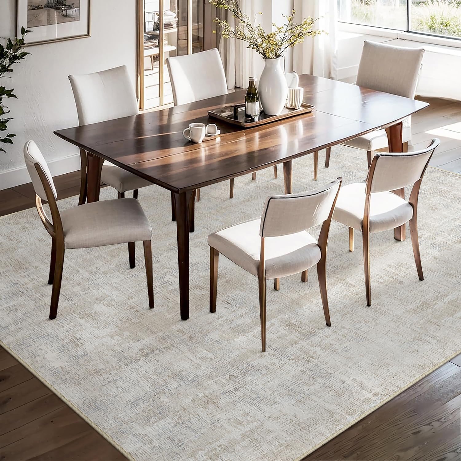 PureCozy Beige Grau Teppich Wohnzimmer 200x300cm Waschbar Kurzflor | Waschbar Boho Teppich,Rutschfest, Weich, Kurzflorig, für Wohnzimmerteppich,Schlafzimmer,Esszimmer,Büro,Kinderzimmer