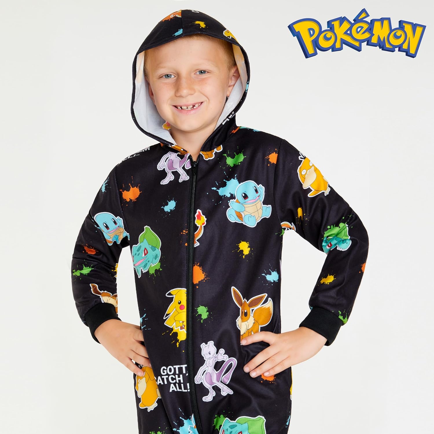 Pokemon Kids Fleece Hooded Jumpsuit, One-Piece Pajamas with Pockets, Pikachu Sleepwear, Lounge Wear, Gifts for Boys and Girls - Image 5