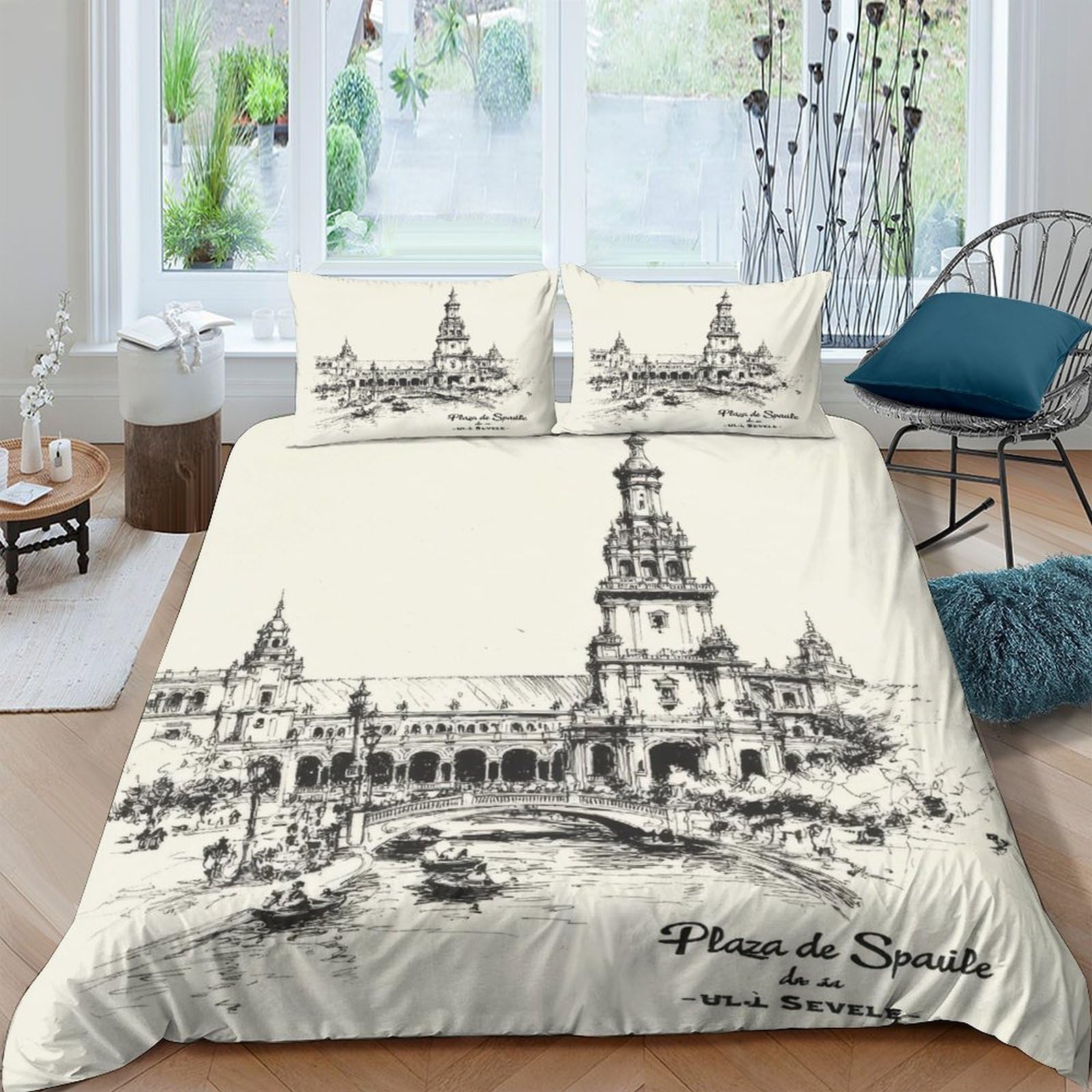 Ctjqhvkz Style-5 3D Printed City Landmark Fitted Sheet Microfiber Bedroom Decor Historic Architecture Bed Cover For Adults Teens Single（135X200cm）