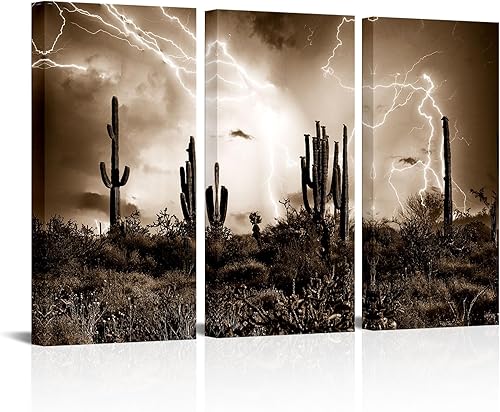 Nachic Wall Lienzo de desierto Sepia para pared, diseño de tormenta y relámpago, imágenes de paisaje, impresiones de fotos vintage de Arizona para