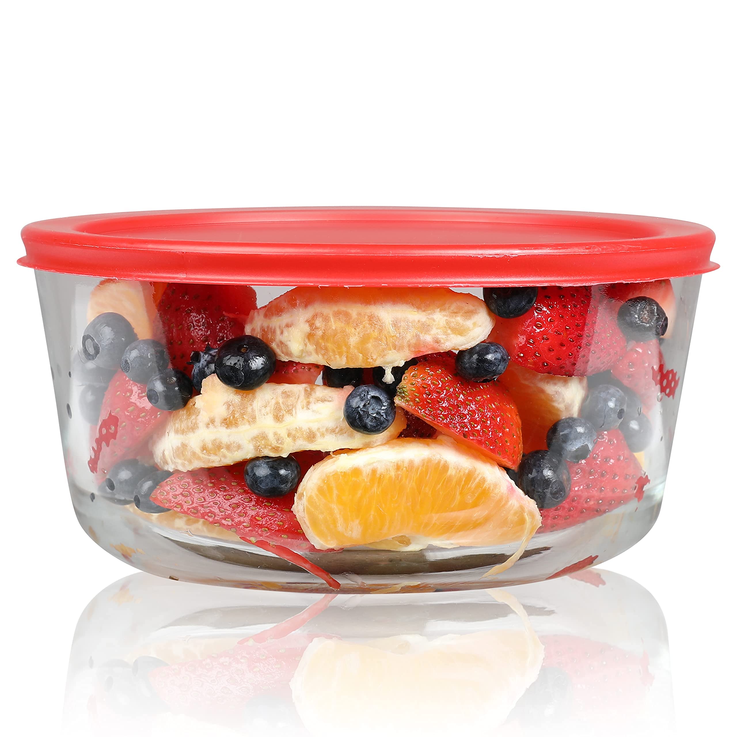 Bovado 7 Cup (56oz) Glass Food Storage Container with Red Airtight Lid | Small Round Mixing Bowl for Meal Prep, Leftovers, Baking, Cooking & Lunch | BPA-Free Kitchen Items