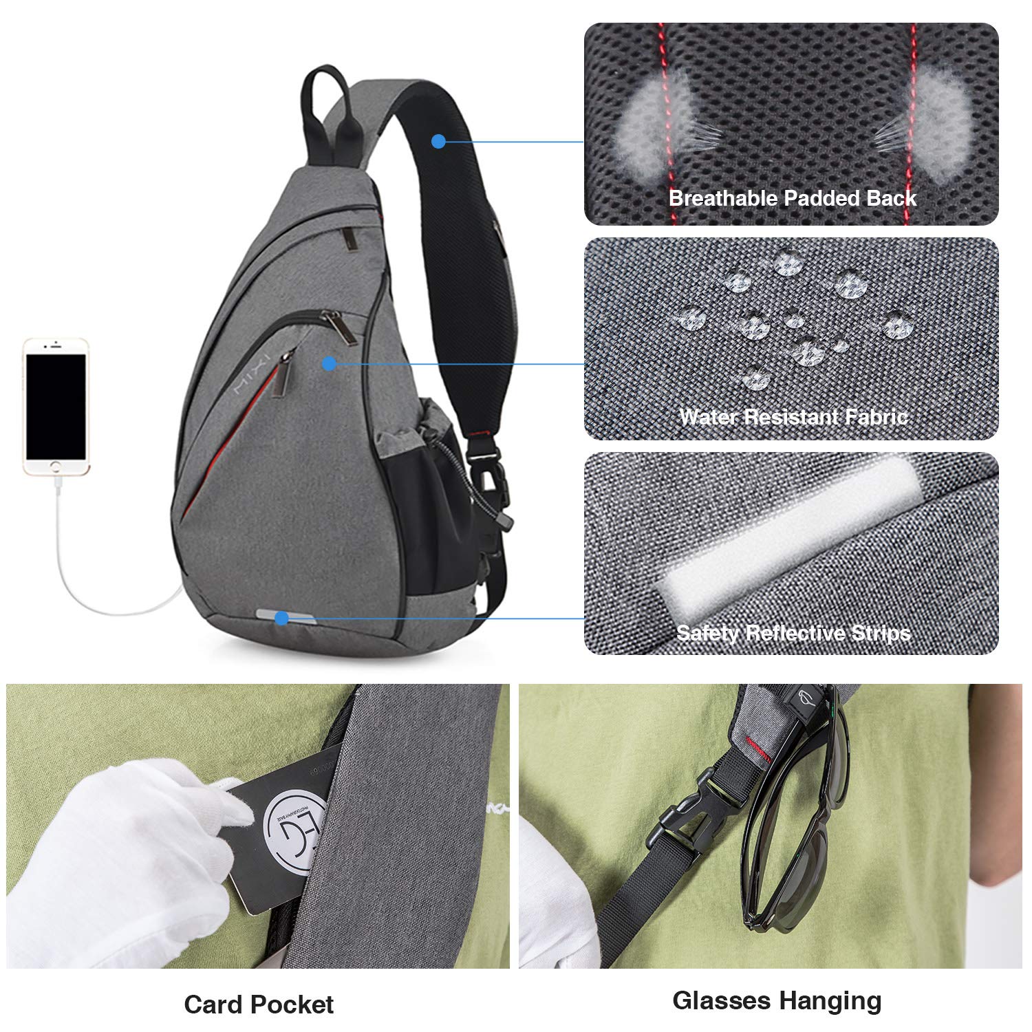 Sac A Dos Une Sangle Hk Sac à Bandoulière étanche Pour Homme, 11,3 Pouces, IPad, Poche De Poitrine, Sac à Bandoulière, Avec Port De Charge USB, Petit Sac à Dos Pour Le