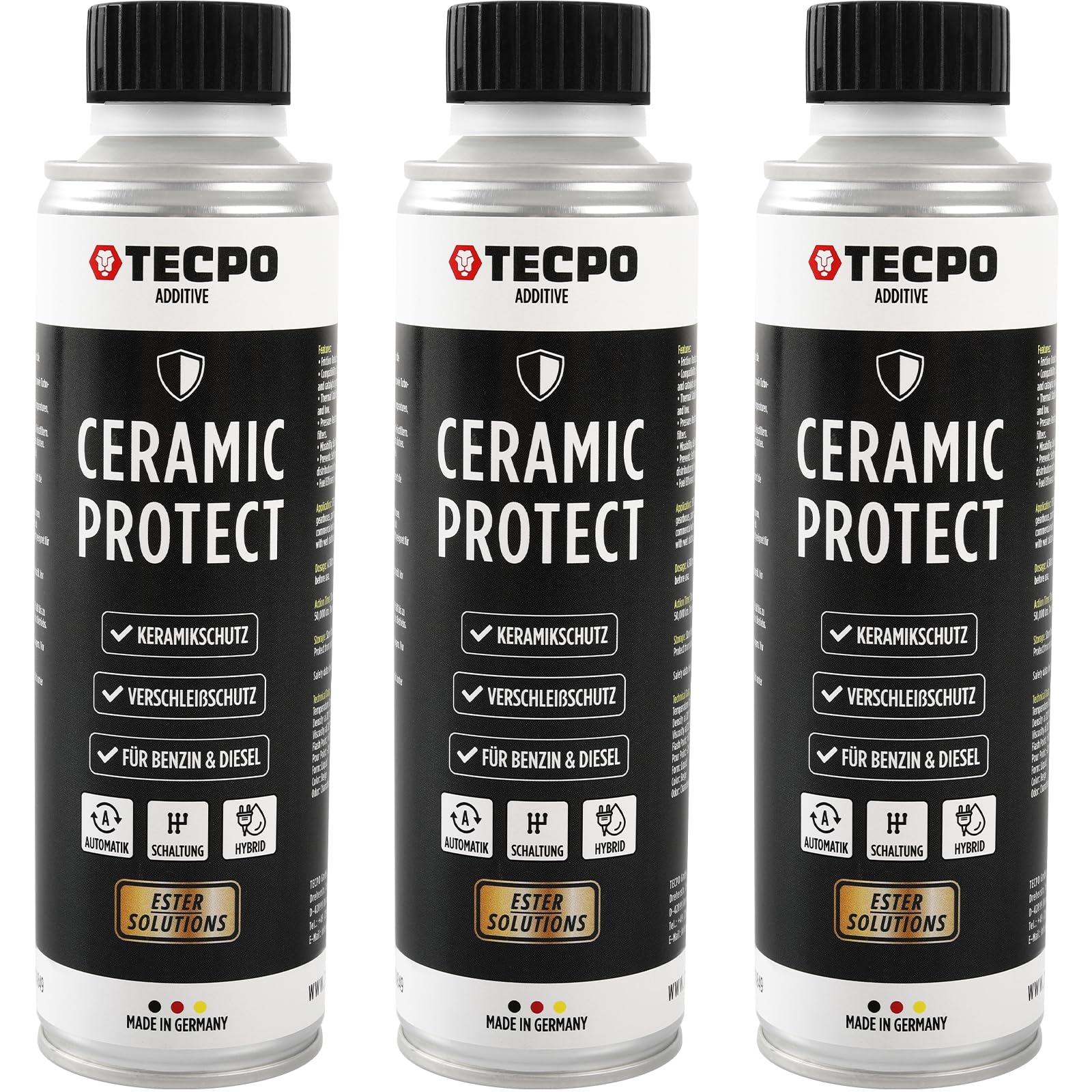 TECPO 3x Keramik Protect Ester, 300 ml Verschleißschutz Additiv für Diesel- und Benzinmotoren Ceramic Motor Öl Zusatz Öldditiv Keramik Verschleißschutz (3er-Pack)