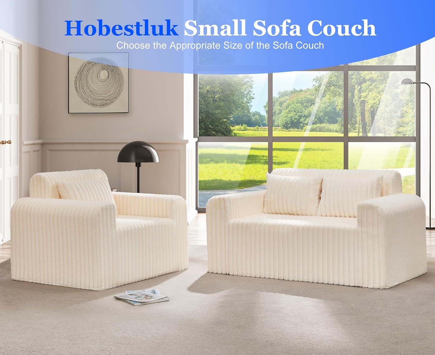 Hobestluk Single Sofa Foam Couch Sofa for Small Spaces Comfy Sofas with Removable Cover Furry Couch with Pillows for Living Room, Bedroom, Apartment, Office (White, Standard) 5 81H9WSQ8pWL. AC SL1500