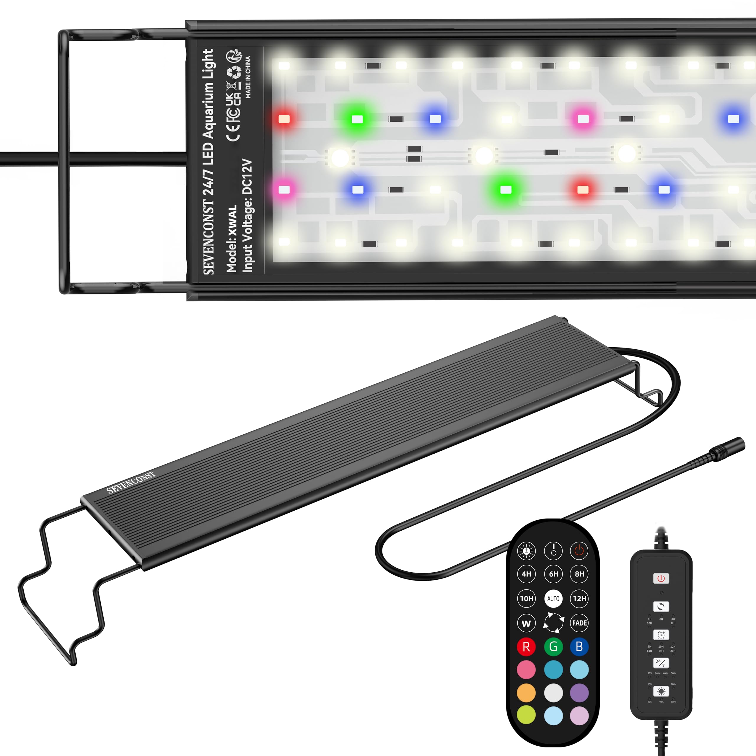 24/7 LED Aquarium Light with Remote for 24-30 Inch Plant & Fish Tank IP68, 12-Color & Gradient & Full Spectrum Light with Timer, Auto On/Off, Brightness, Extendable Brackets for Freshwater