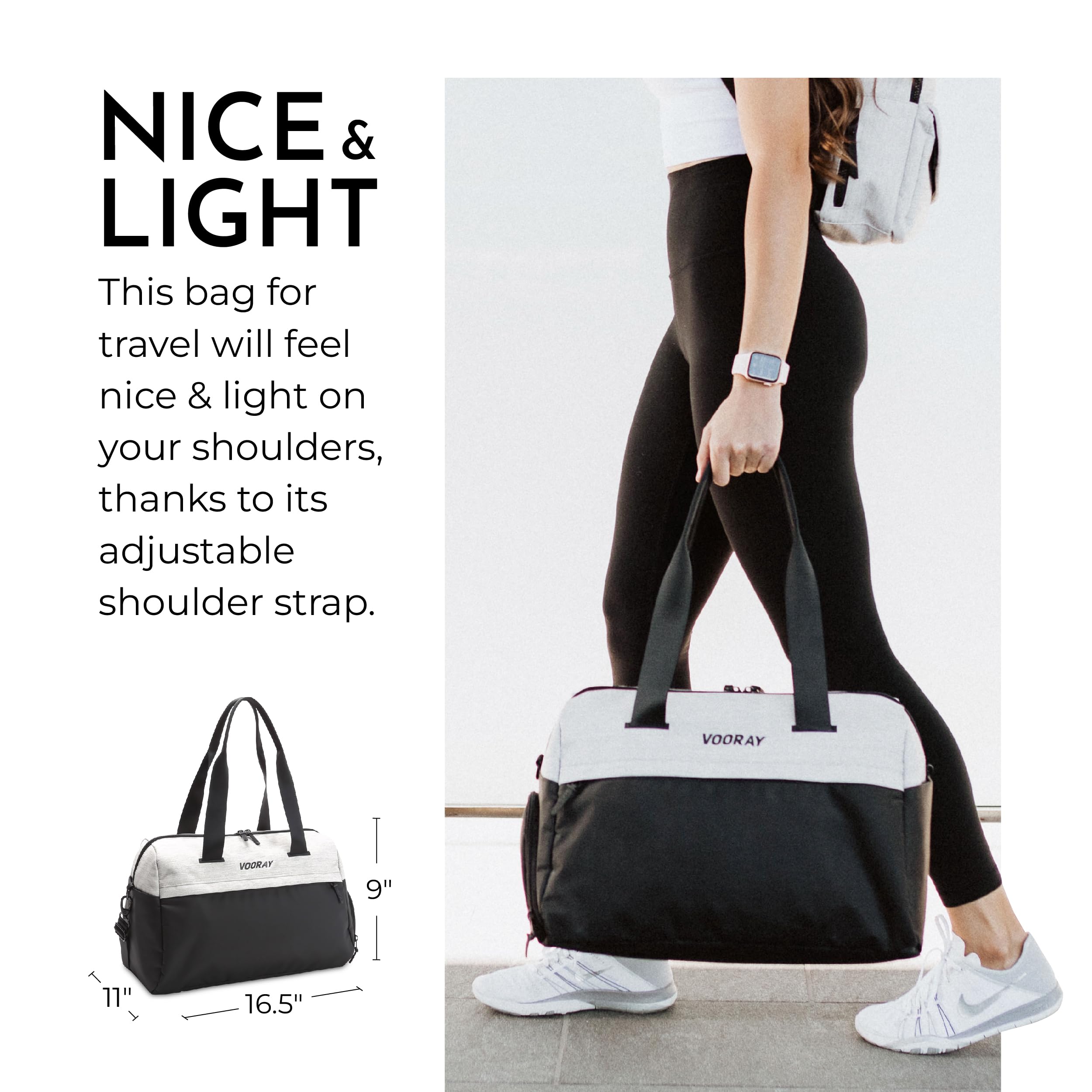 Vooray Trainer - Borsa da ginnastica da donna con scomparto per scarpe e tasca per bagnati