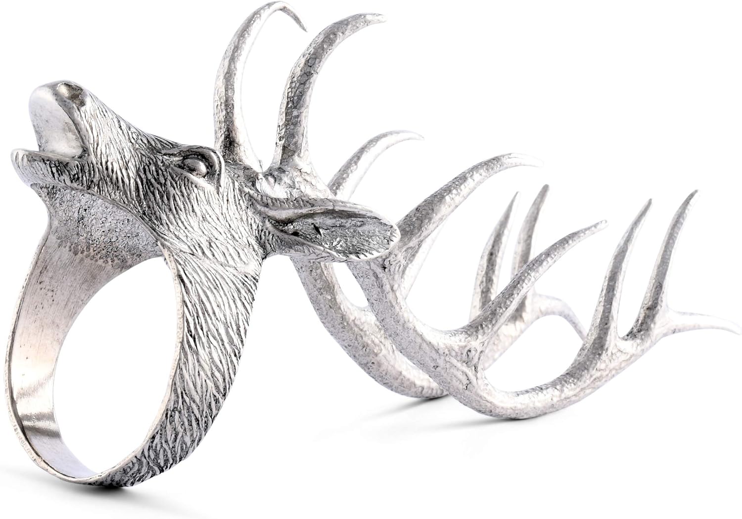 Vagabond House Handcrafted Elk Head Napkin Ring - Pewter Napkin Rings for Antler Dinnerware, Deer Napkin Rings - Ideal for Cabin Lodge Mountain Settings (Sold as Single Ring)