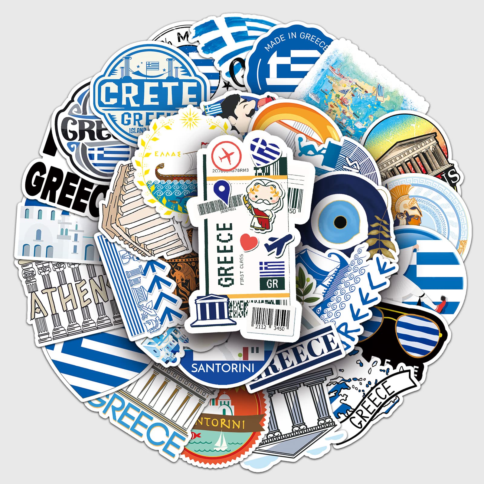 Bric dodo 50Pcs Greece Flag Stickers, Waterproof & Reusable, PVC Material, Blue, Decorate Laptops, Cars, Skateboards & More