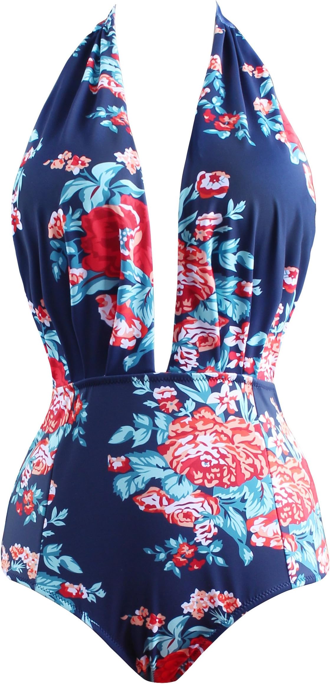Retro One Piece Backless Bather Swimsuit High Waisted Tankini Pin Up Swimwear