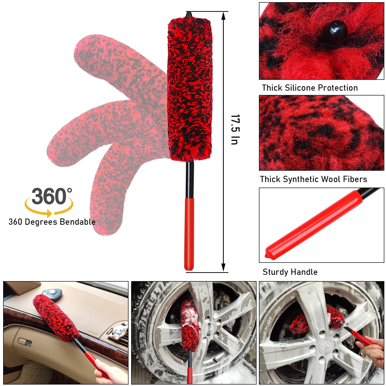 Jaronx 22PCS Wheel Tire Brushes for Cleaning Wheels,Car Detailing Kit Auto Detailing Supplies,Synthetic Soft Wheel Woolies Brush, Detailing Brush Set,Drill Brush,Duster Brush,Wash Mitt,Cleaning Gel…