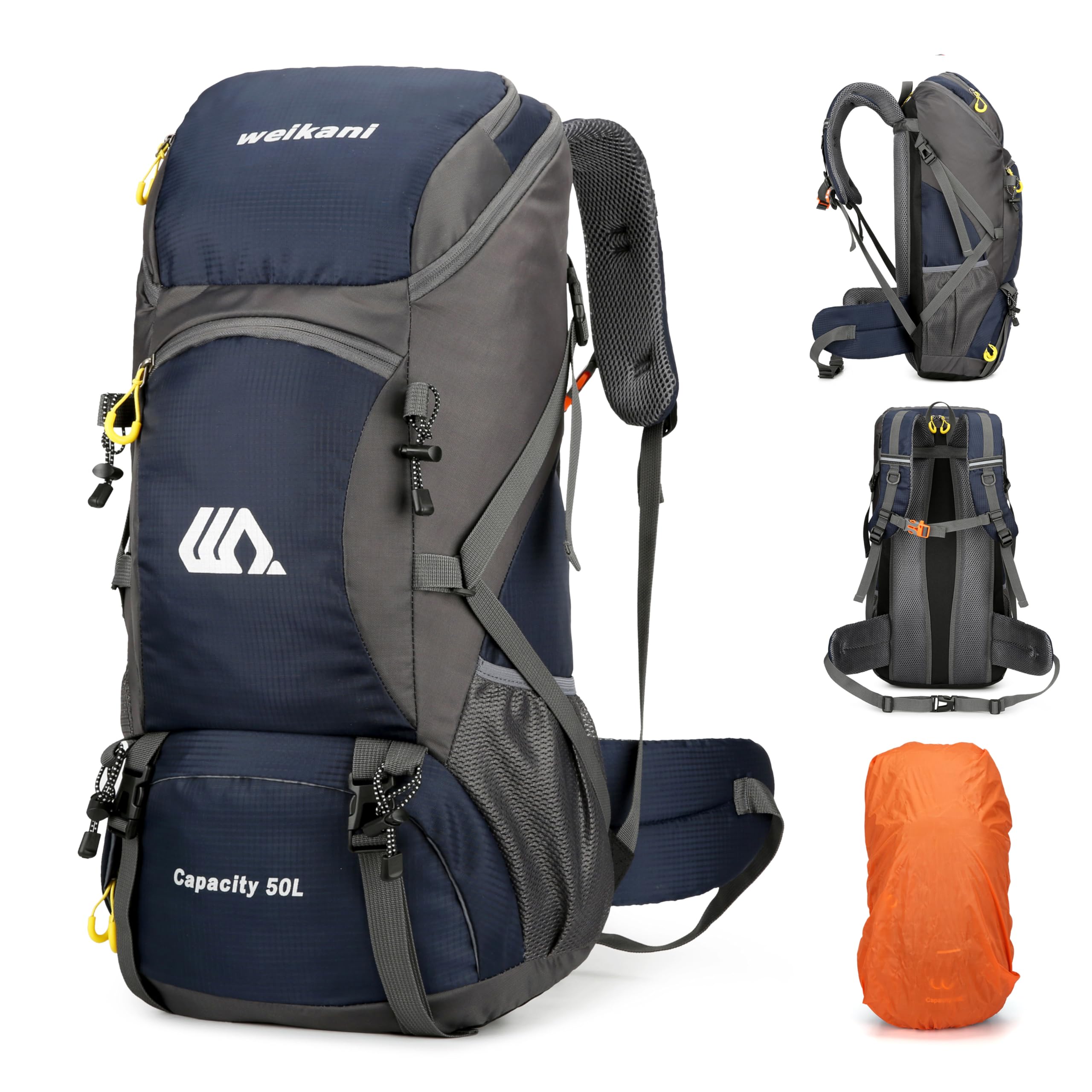 Sac à Dos de Randonnée 50 L, Imperméable Sac de Trekking avec Housse de Pluie, Sac à Dos Grande Capacité Multifonction pour pour Homme Femme Alpinisme Escalade Trekking Voyage Camping