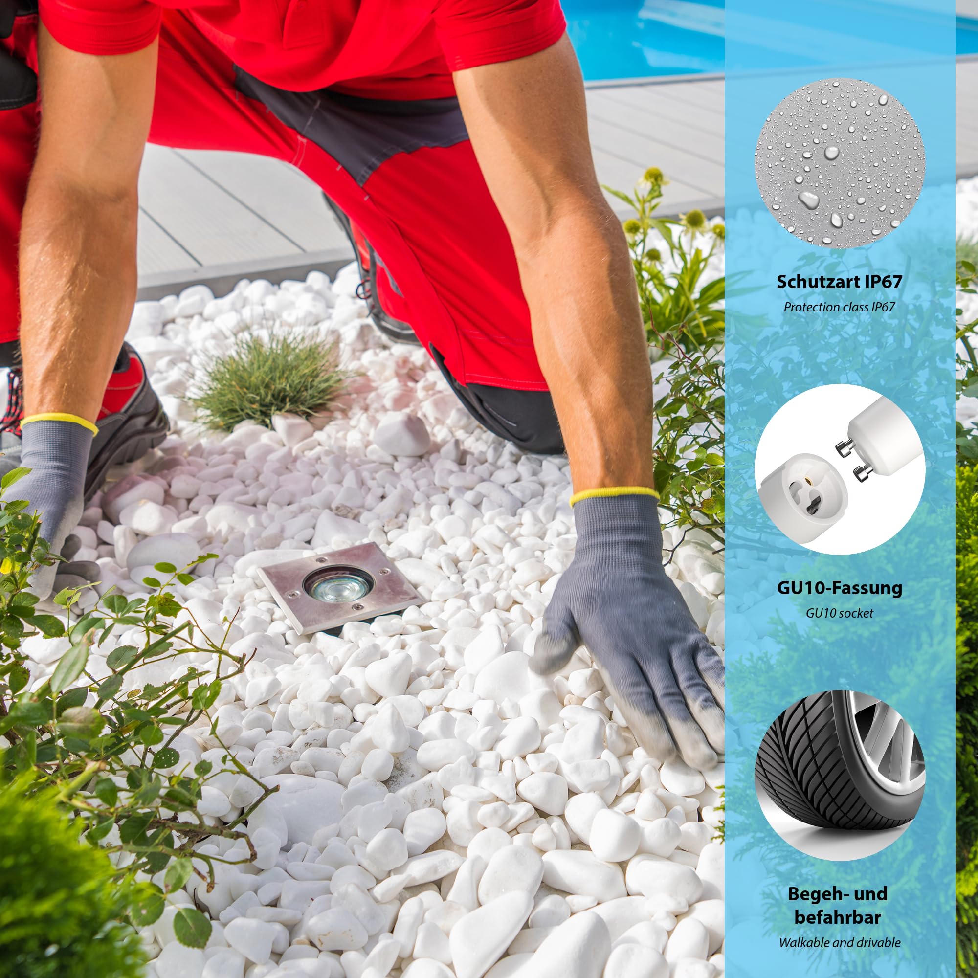 ledscom.de Ground recessed luminaire RELI for Outdoor IP67, Stainless Steel, Angular, 11 x 11cm, 1x GU10 max. 15W - Image 3