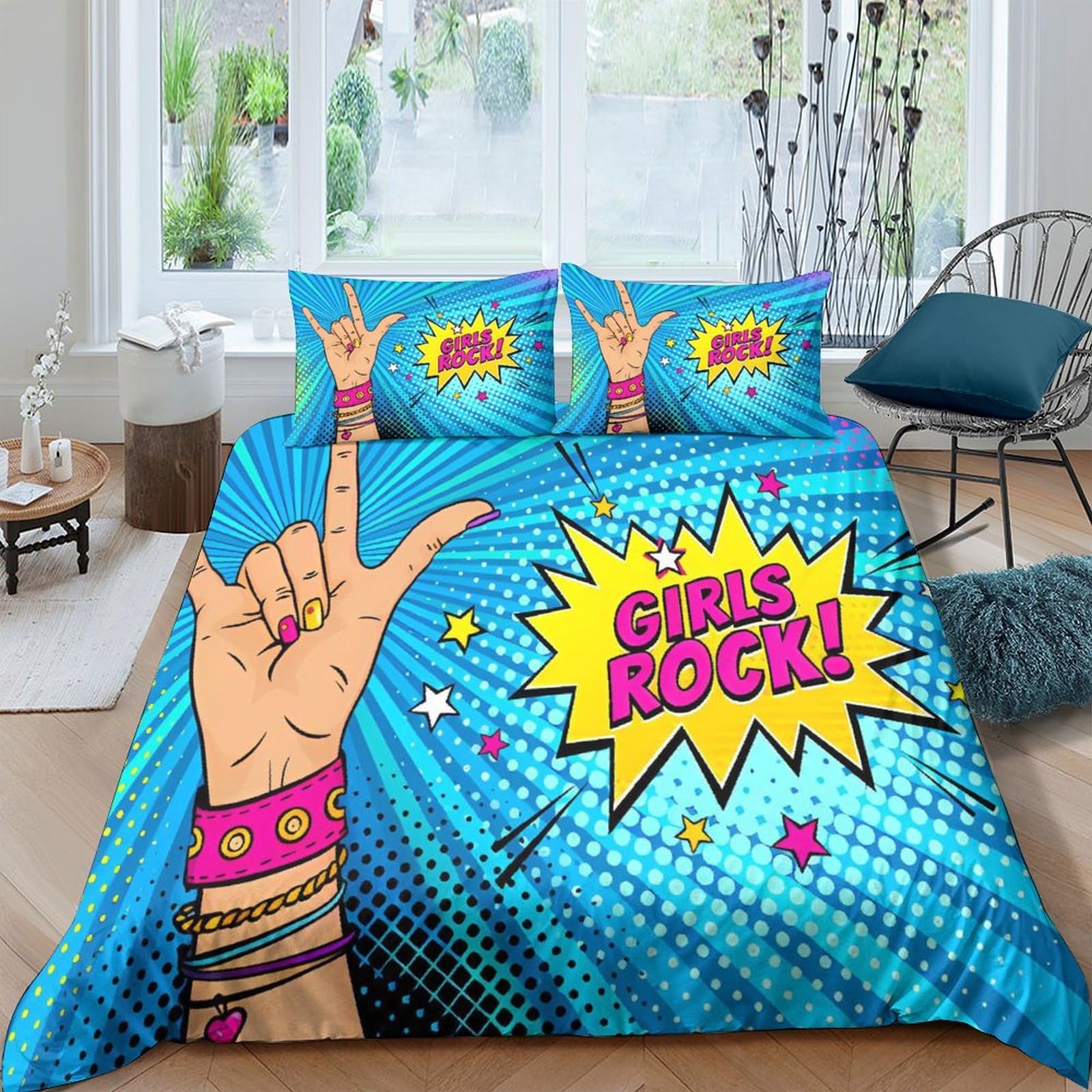 Housse de couette rock 3D 220x240 cm parure de lit microfibre avec taies