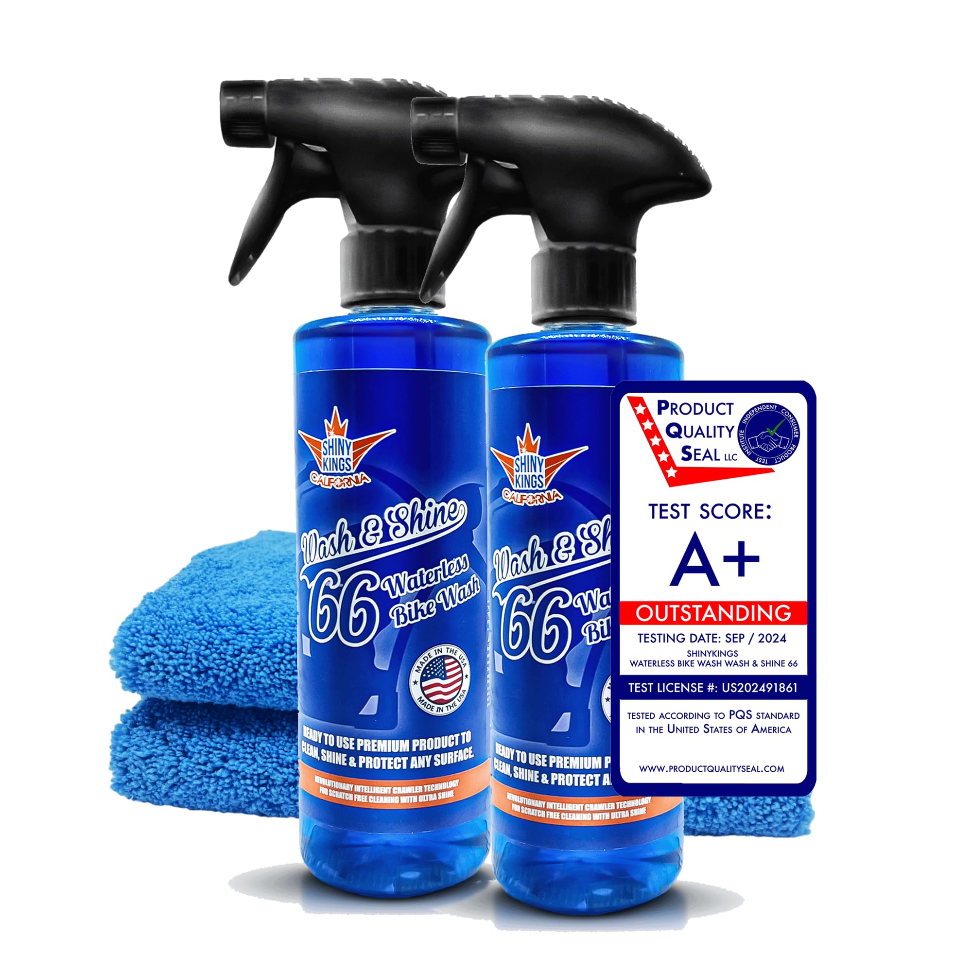 Shinykings Motorcycle Cleaner Wash&amp;Shine 66 | WATERLESS Motorcycle Wash with Ultra Shine Effect | Powerful Detailing Spray for All Surfaces | Motorcycle Cleaning Kit California | 32 fl.oz