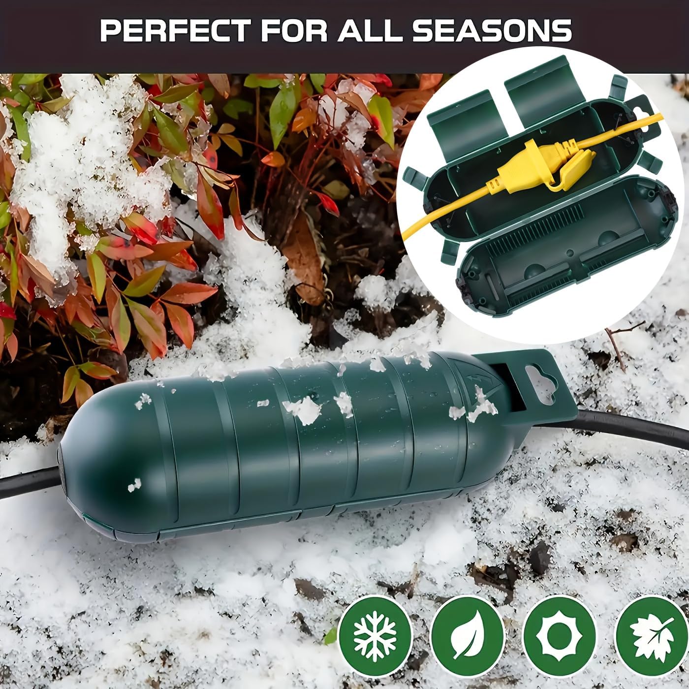 1pc Durable PVC Outdoor Extension Cord Safety Cover with Seal, Weatherproof Electrical Connection Box, Green & Black, Protects Outlets, Plugs & Sockets from Rain, Snow & Ice(Green)