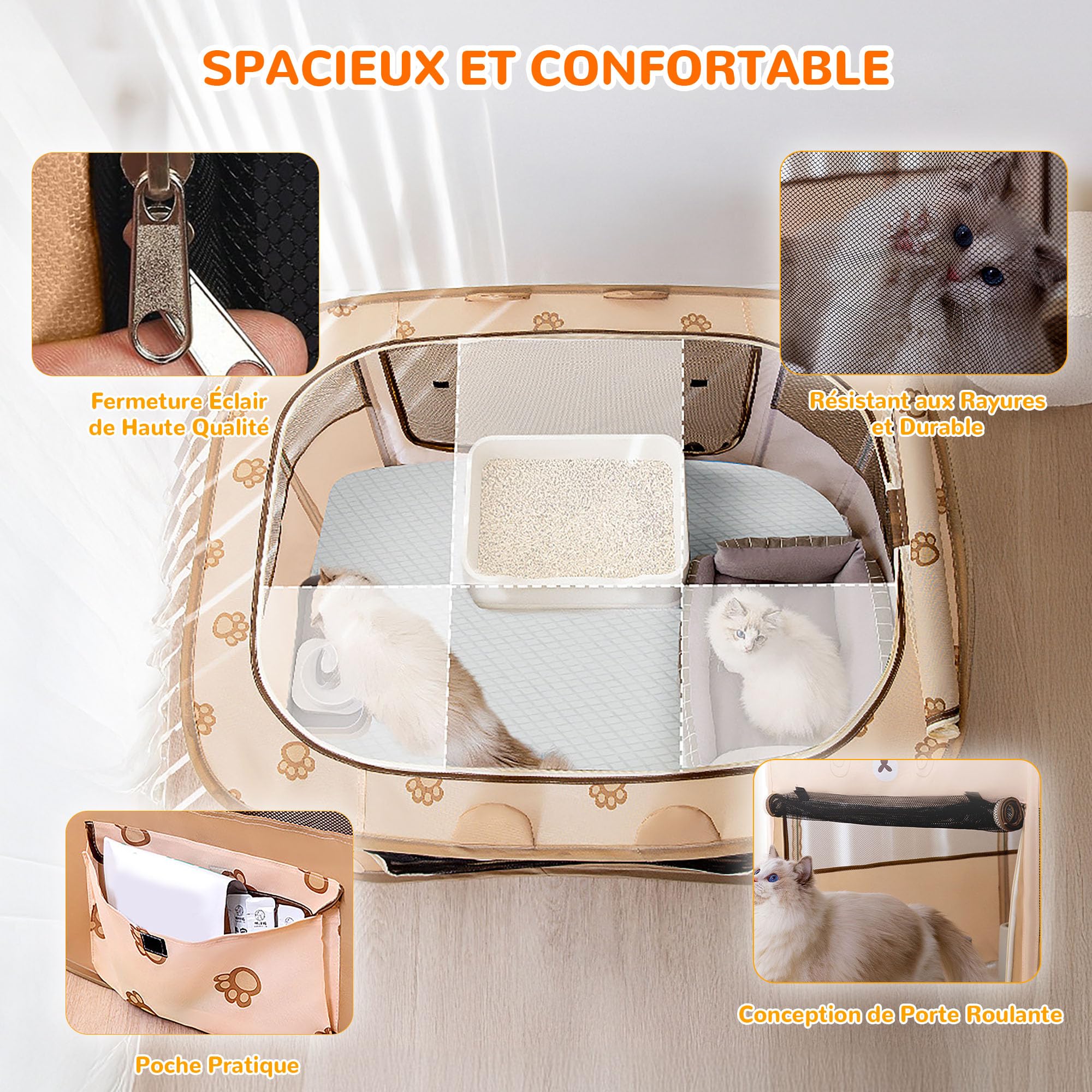 ALLSOPETS Parc pour Chien Pliable, Enclos Portable pour Chiot Chat Lapin, Tente Respirante d’Intérieur/Extérieur avec Sac de Transport, Idéal pour Voyage et Camping (Ours Marron, XXL)