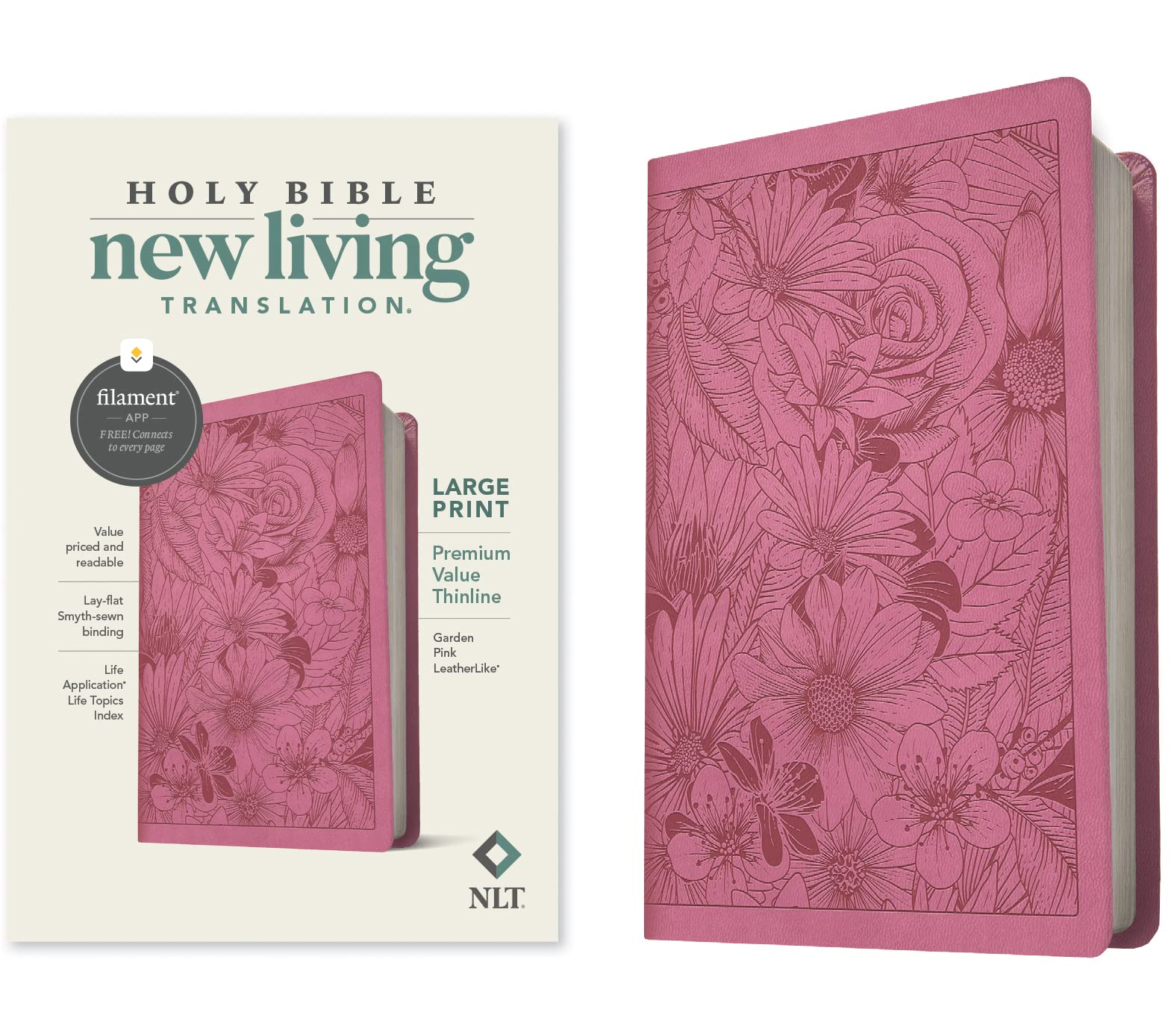 NLT Large Print Premium Value Thinline Bible, Filament Enabled Edition (Leatherlike, Garden Pink)
