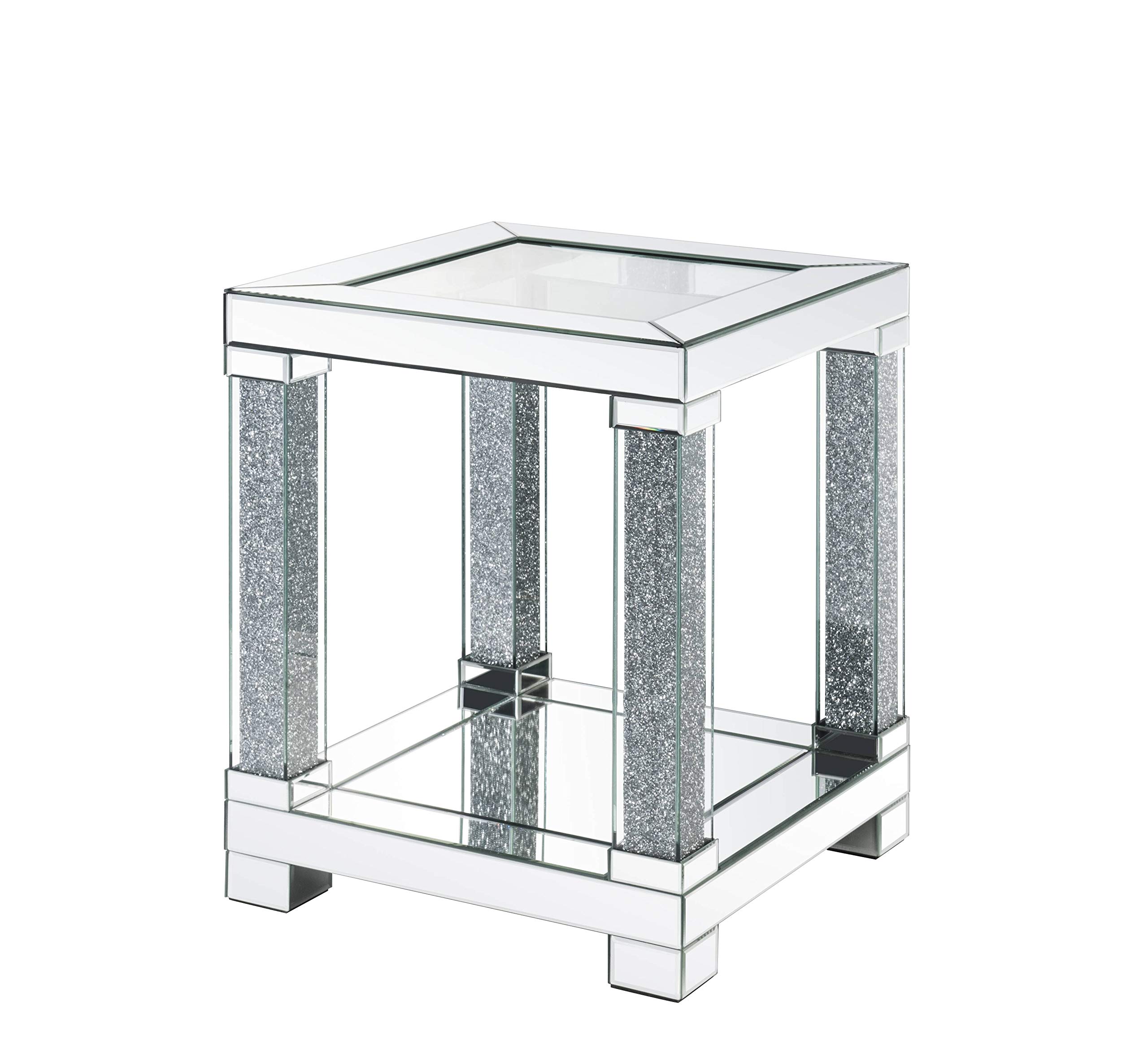 Acme Noralie End Table in Mirrored and Faux Diamonds
