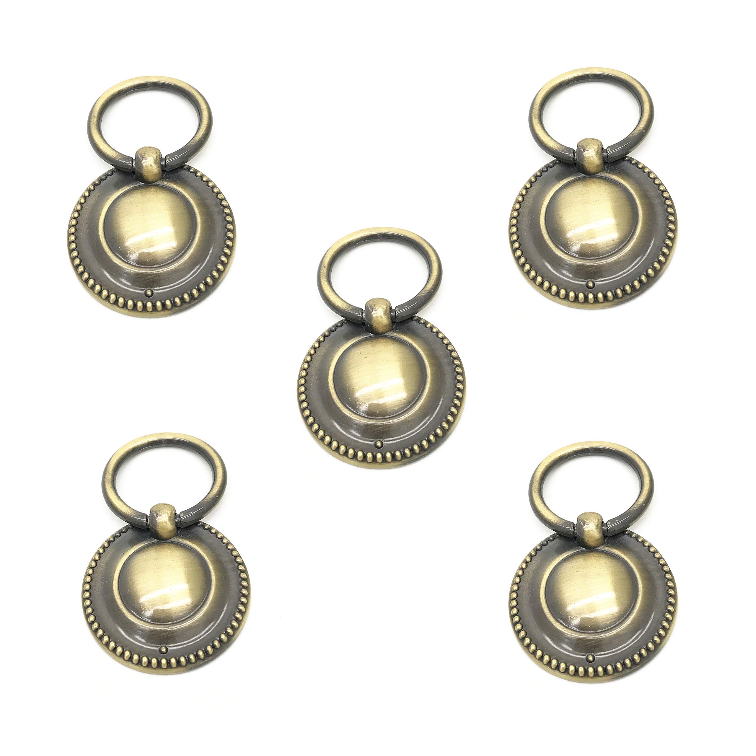 Xmhf Bronze 4Pcs Antique Brass Pull Handle Knobs Cabinet Drawer Pull Ring Handle Knob