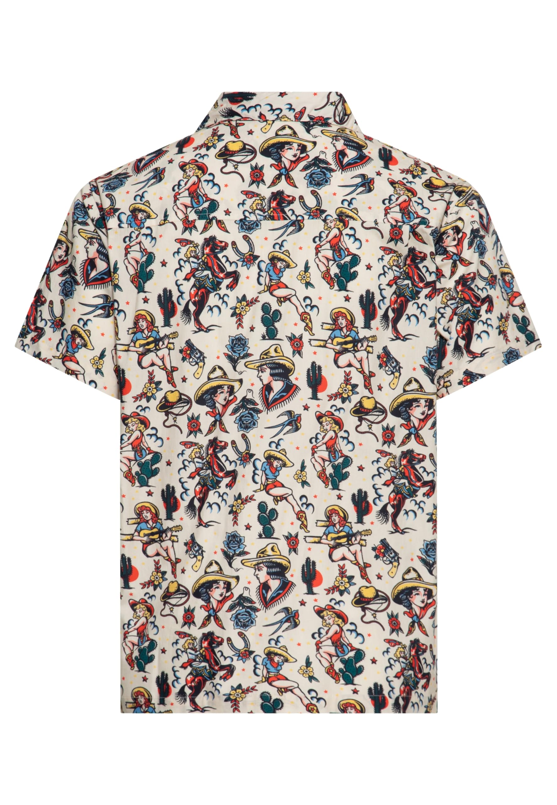 King Kerosin Herren Hawaiihemd Mit Western-Elementen Im Tattoo-Stil Cowgirl