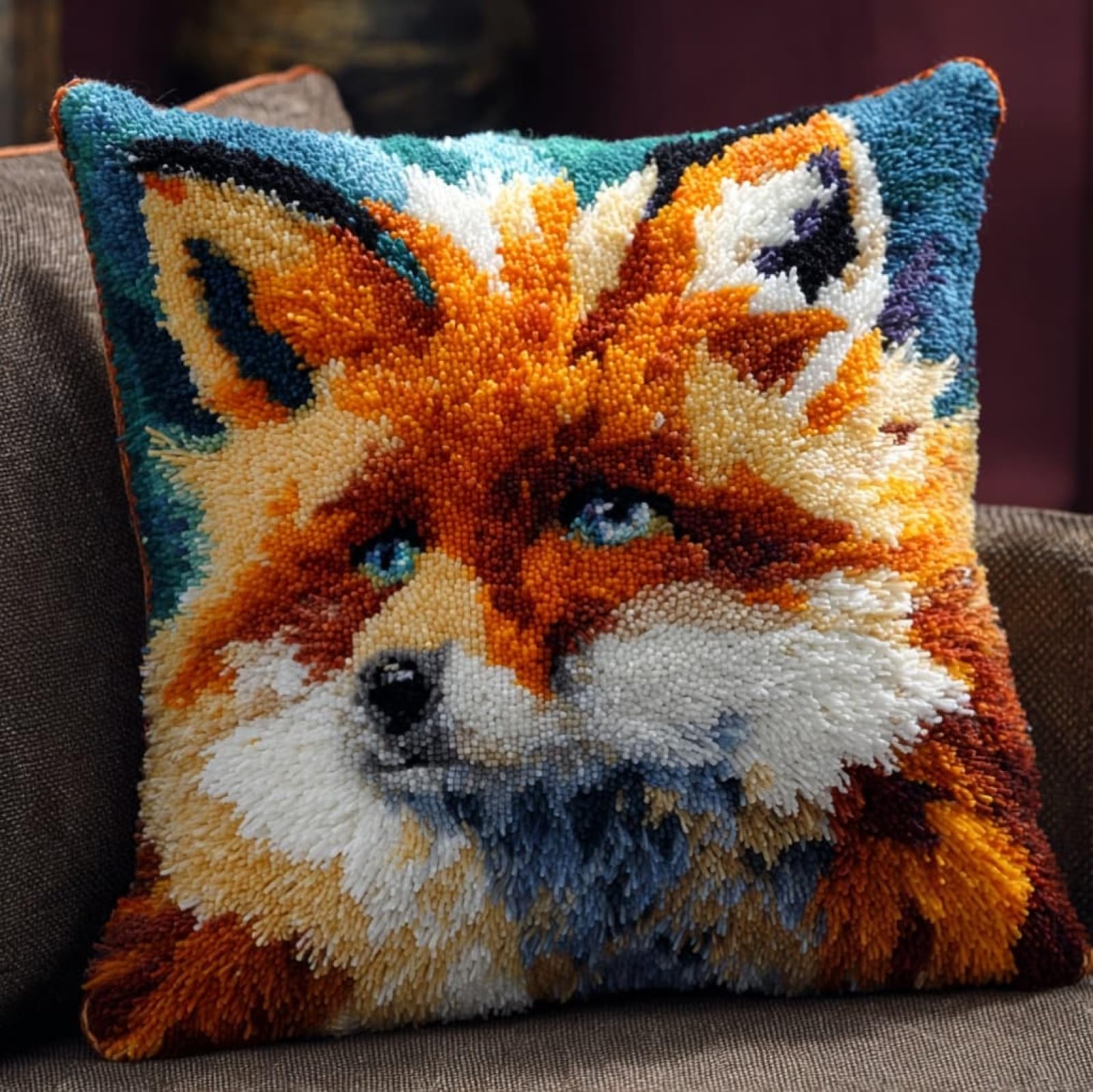 Wallustrioaw Animal Fox Latch Hook Cushion Kit 43X43cm,