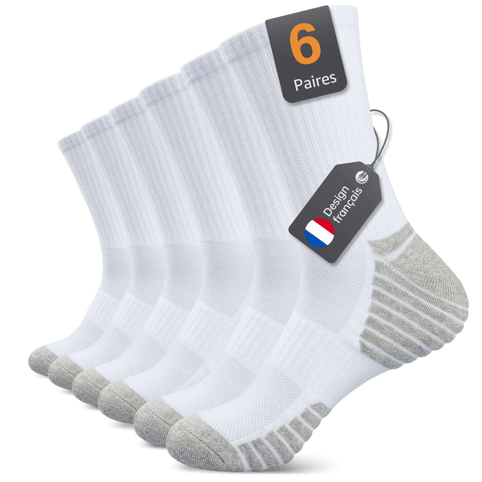 Alaplus Chaussettes Homme Femme 43-46 39-42 35-38 47-50, Lot de 6 Chaussettes Chaudes Coton Hiver, Chaussettes de Sport Antidérapantes Respirant Unisexe