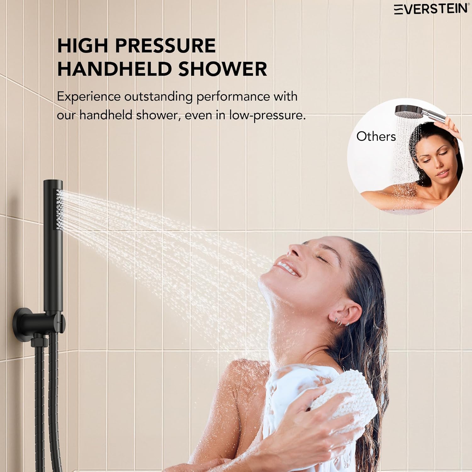 6" High-Pressure Shower System with Handheld Spray, Wall Mount Round Bathroom Shower Faucet Set with Valve (Matte Black)