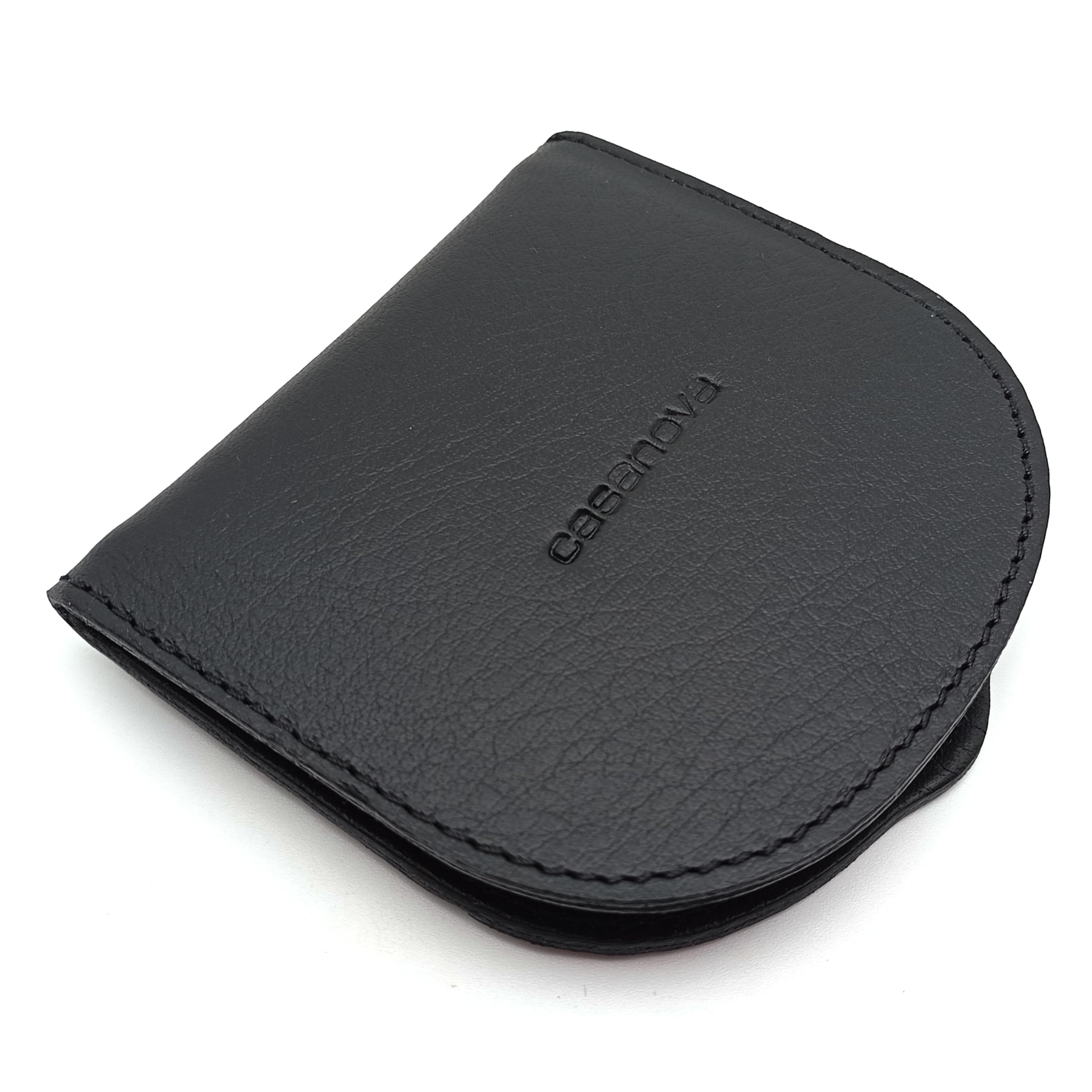 Monedero Tacon Hombre Rigido, Piel de Ubrique, Hecho a Mano en Cuero, Fabricado en España, 10016 Negro