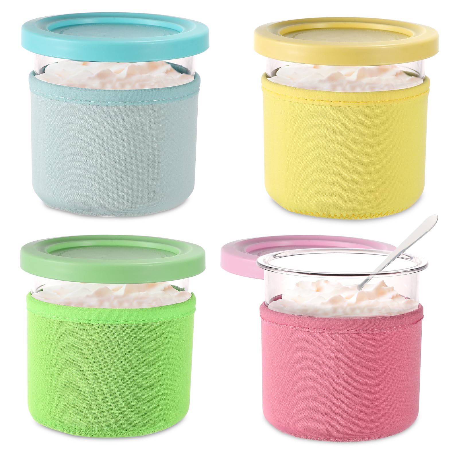 4pcs Ice Cream Neoprene Sleeve Reusable Ice Cream Pint Sleeve Insulated Cover Accessories for Ninja Creami Pint 16oz