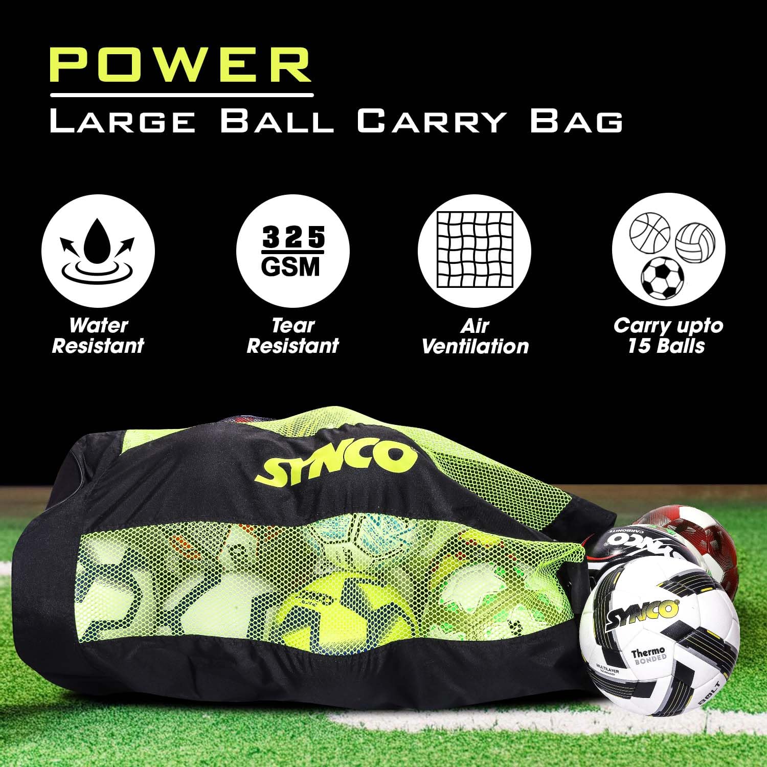 Synco XL Ball Carry Bag | 15 Balls Capacity | for Football, Basketball, Volleyball, Handball (Black) 1
