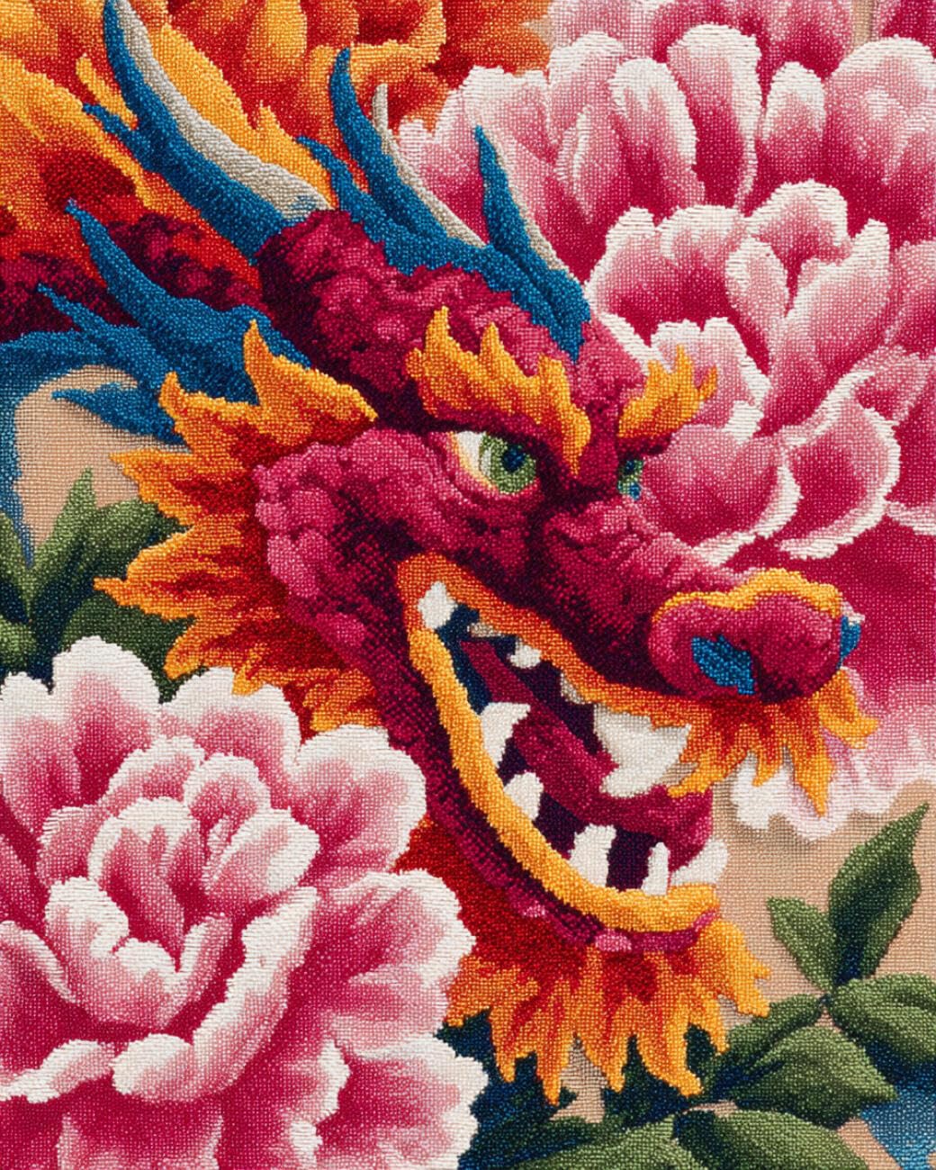 AMBATTERY Latch Hook Kits Carpet Dragon and Peony 80x160cm