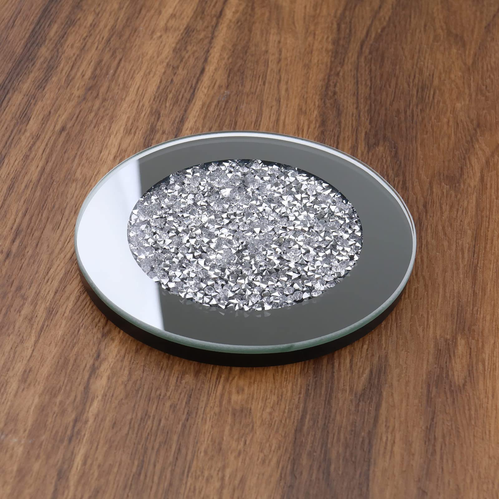 Posavasos Vidrio con Espejo Redondos 4 Pulgadas Antideslizante para Tazas Café Decoración Hogar