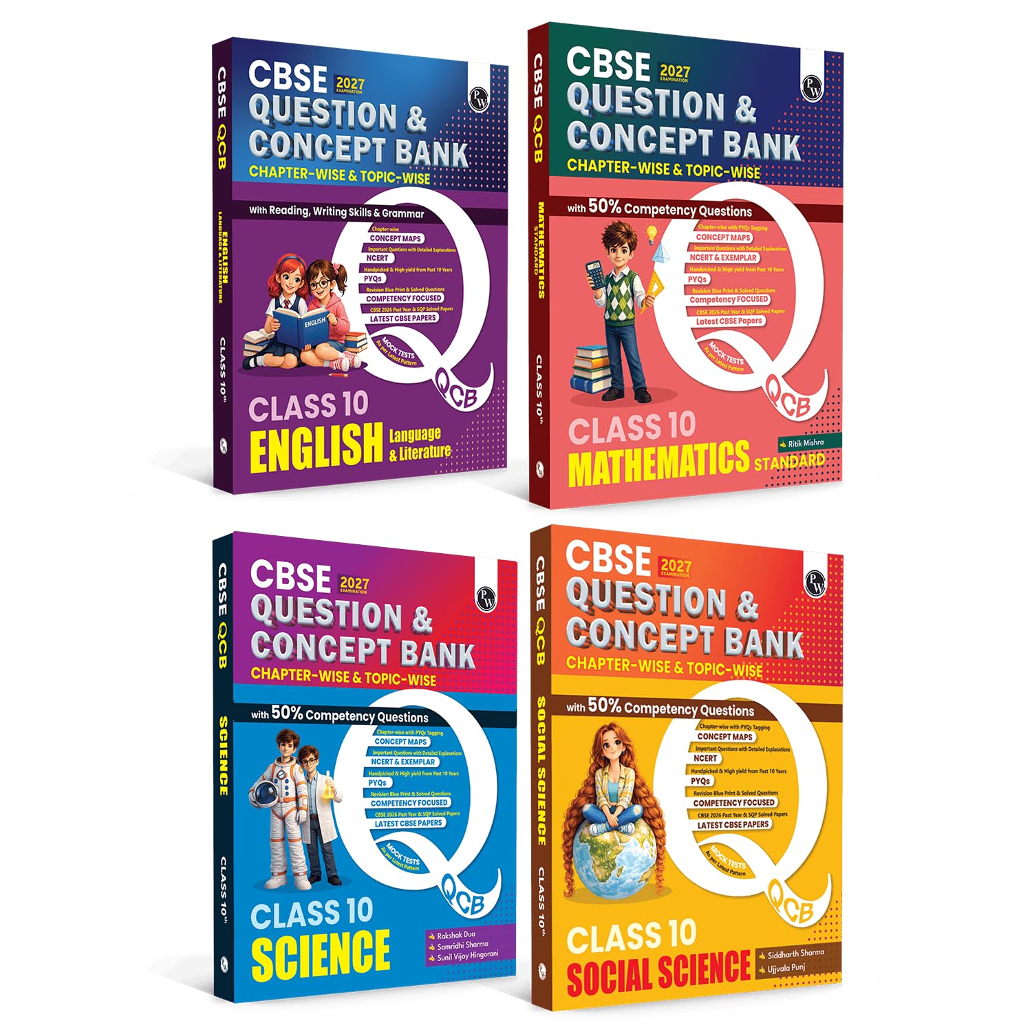 PW CBSE Question & Concept Bank (QCB) Class 10 Maths (Standard), Science, Social Science, English Combo Set of 4 Books Chapterwise & Topicwise Solved Questions For 2027 Exams