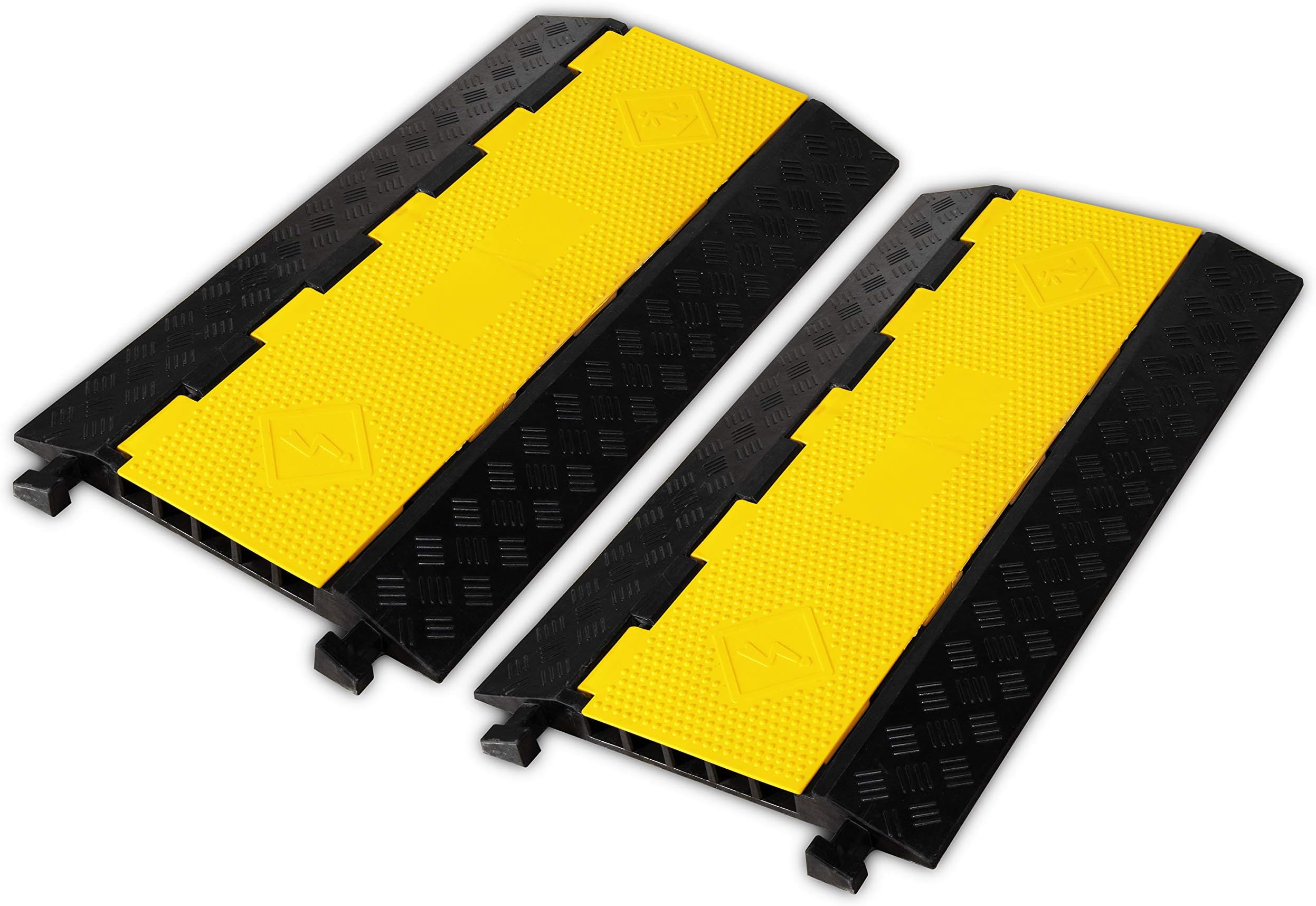 F COME 2 Pack Rubber Cable Ramp Hose Cable Protector Ramp 5 Channel 22000Lbs Load Capacity Traffic Speed Bump Wires Power Lines Extension Cord Cover for Indoor Outdoor
