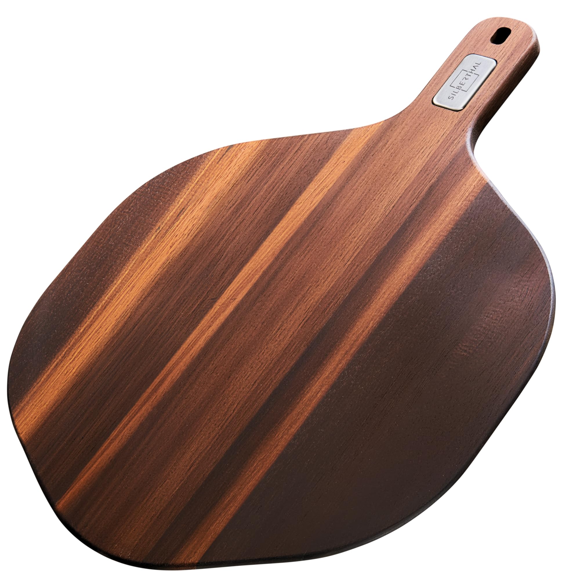 SILBERTHAL Pizzabrett 30 cm Akazienholz - 6-Eck-Design - Servierbrett mit ergonomischer Griff, geölt & lebensmittelecht, formstabil - Pizzateller zum Schneiden & Servieren von Pizza, Käse & Wurst