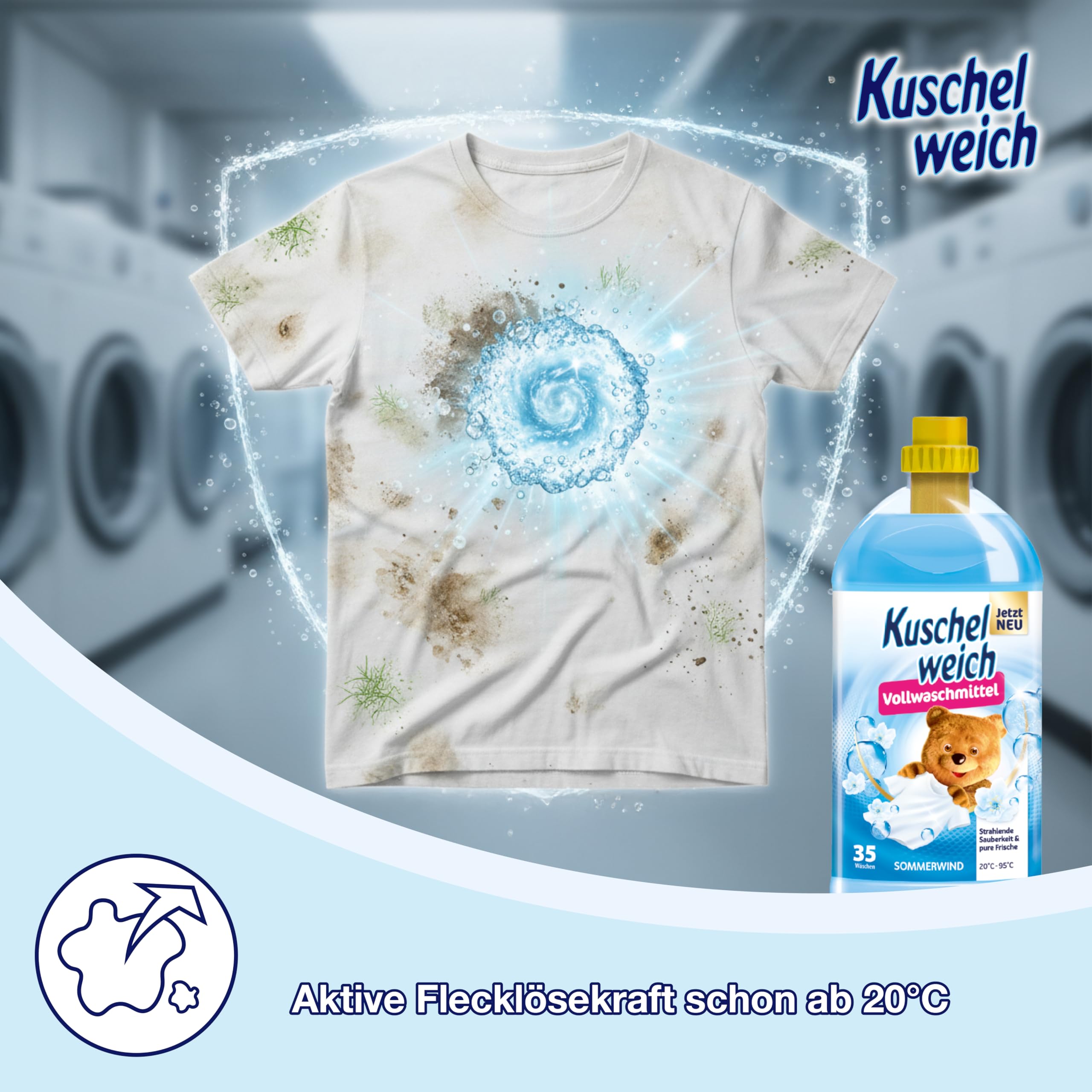 Kuschelweich Detergente completo de viento de verano (XXL: 105 WL) – Detergente líquido para 100 + 5 lavados – Detergente líquido (3 botellas) para ropa blanca